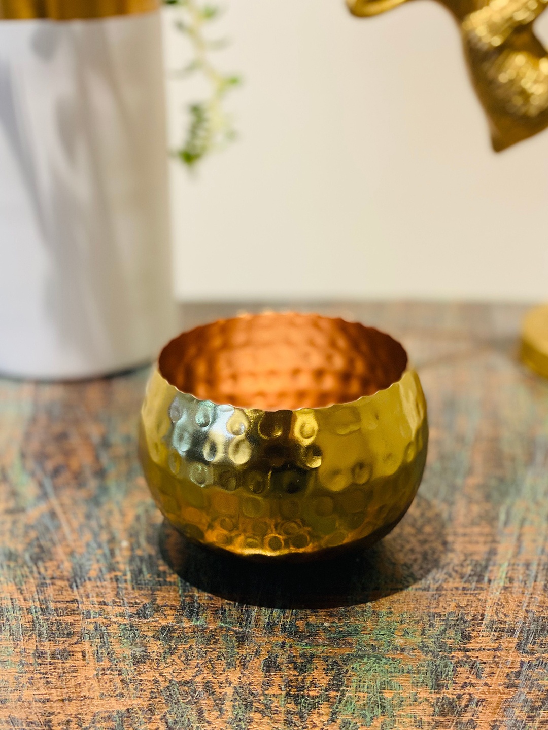 

Folkstorys Mystical Golden-Toned Metal Votive Showpiece, Gold