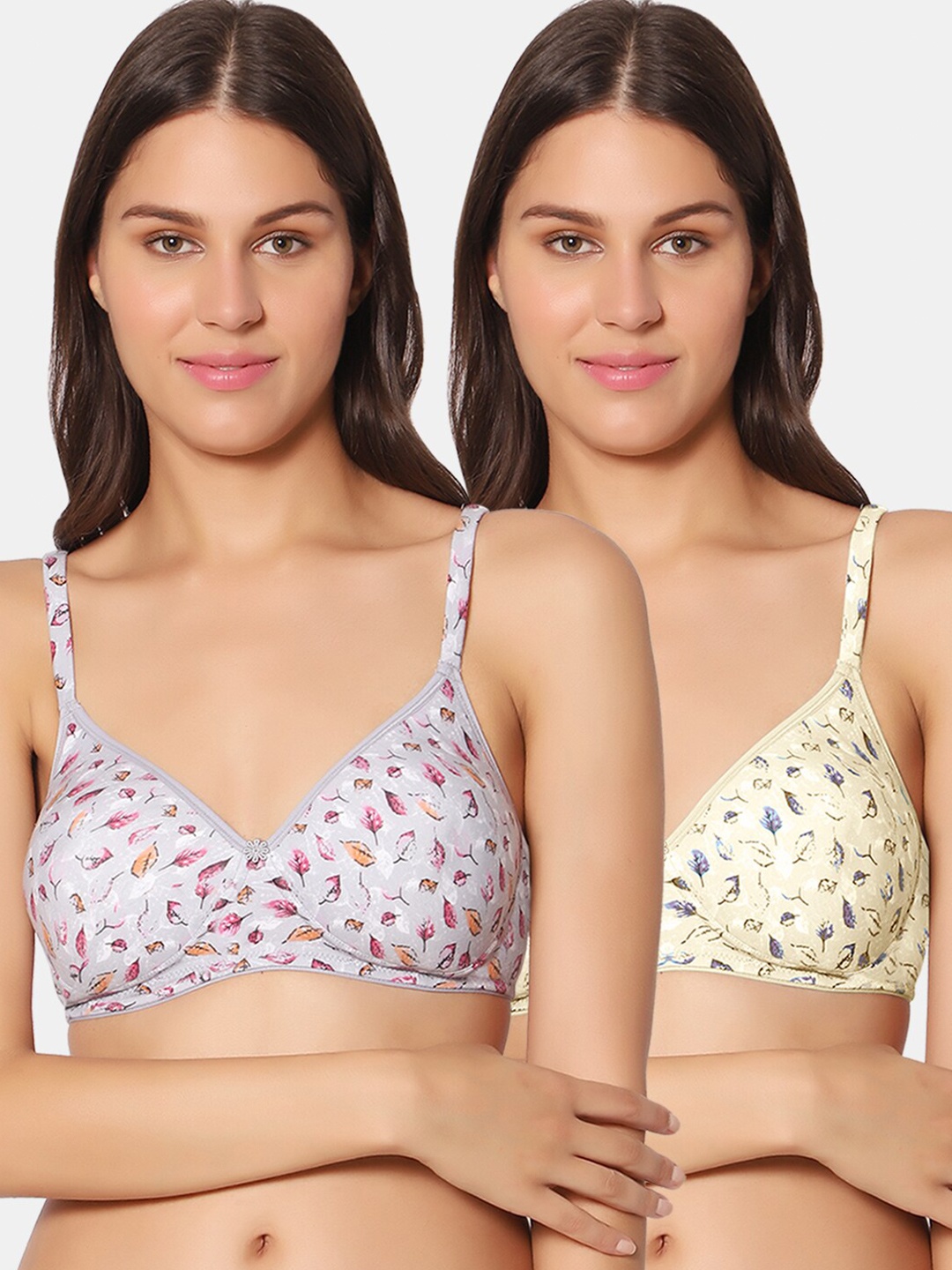 

Sonari Pack Of 2 Floral Printed Lightly Padded Bra, Grey melange
