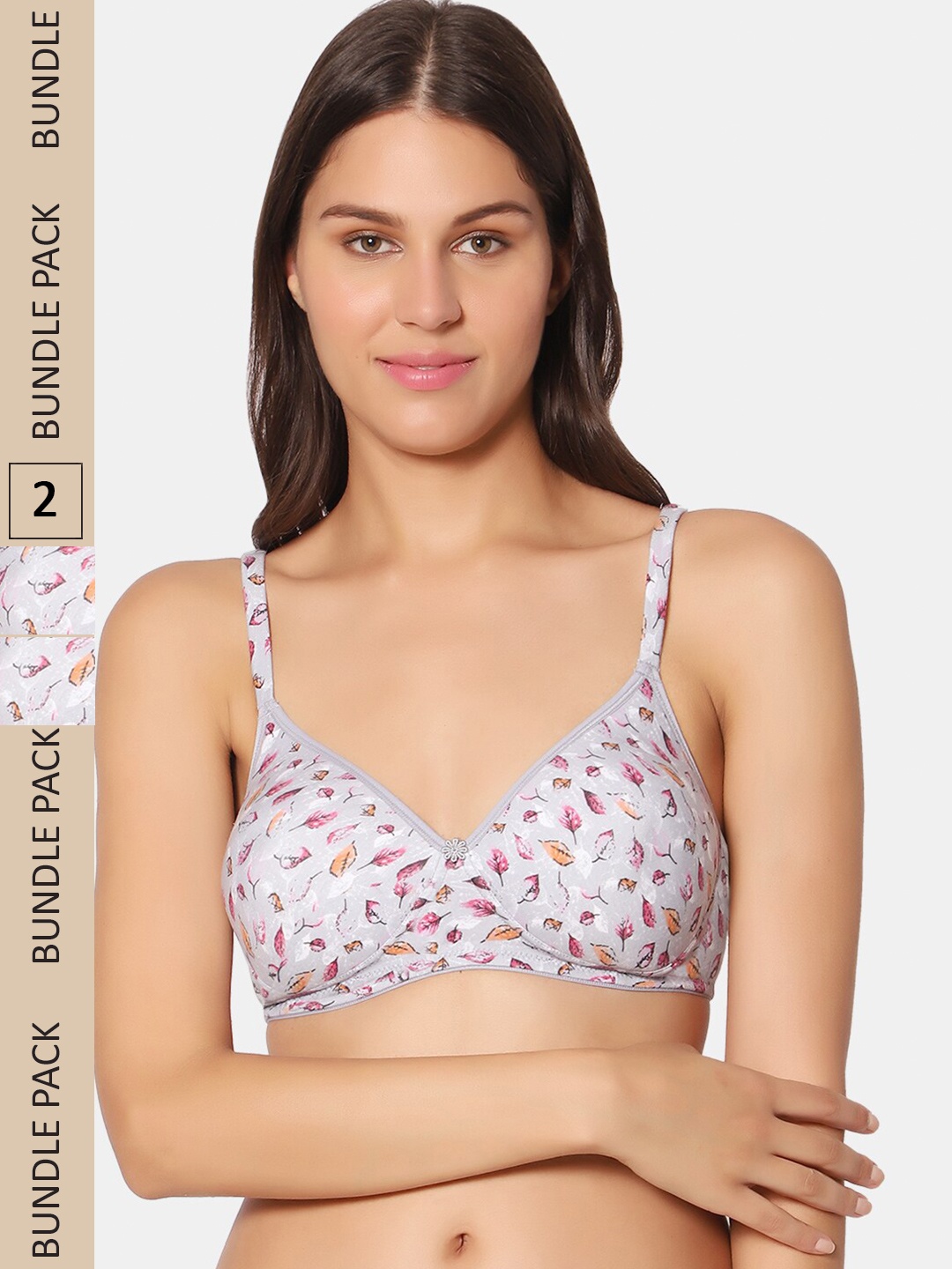 

Sonari Pack Of 2 Floral Printed Lightly Padded Bra, Grey