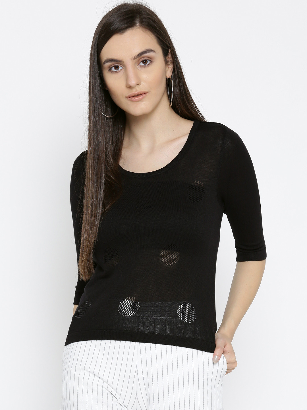 

Wills Lifestyle Women Black Self-Design Top