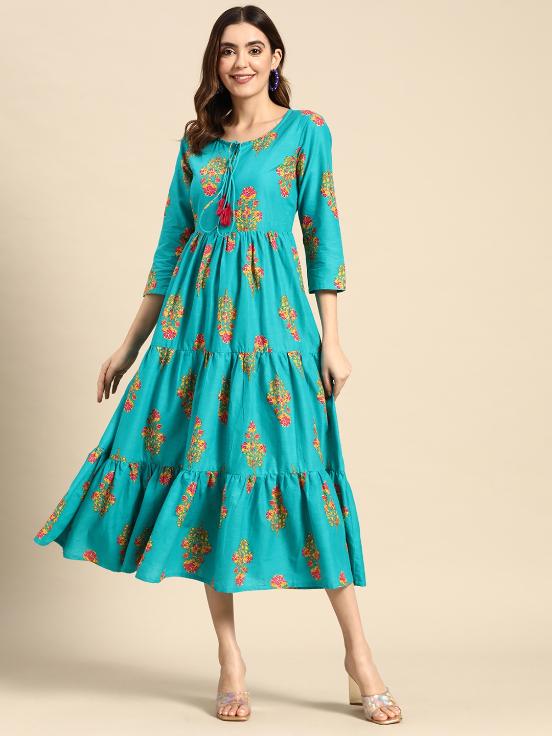 

Sangria Floral A-Line Maxi Dress, Turquoise blue