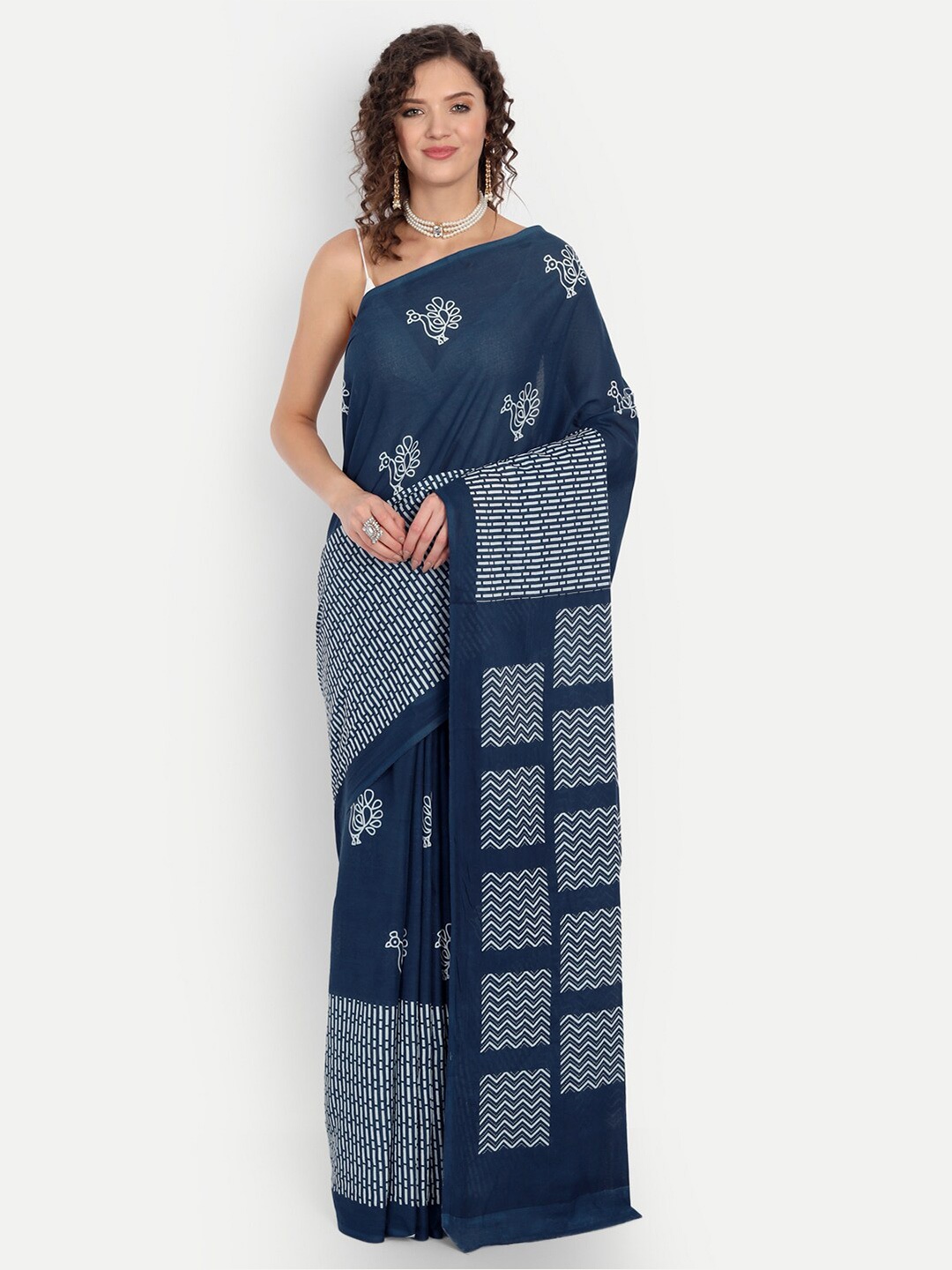 

BUTA BUTI Ethnic Motifs Pure Cotton Saree, Blue