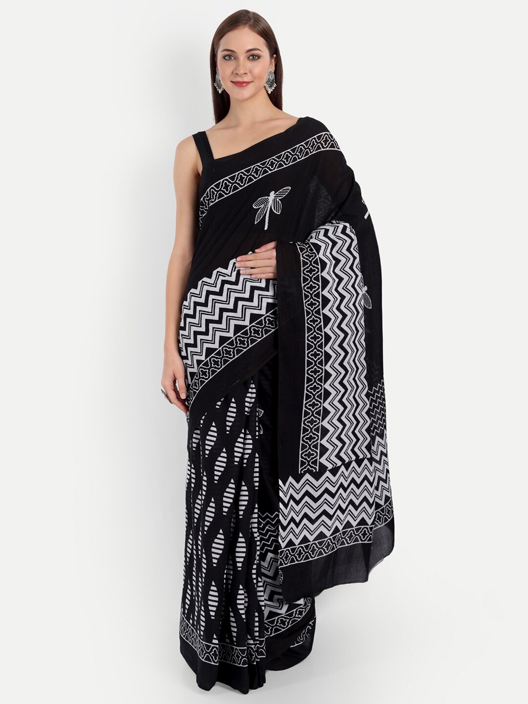 

BUTA BUTI Pure Cotton Saree, Black