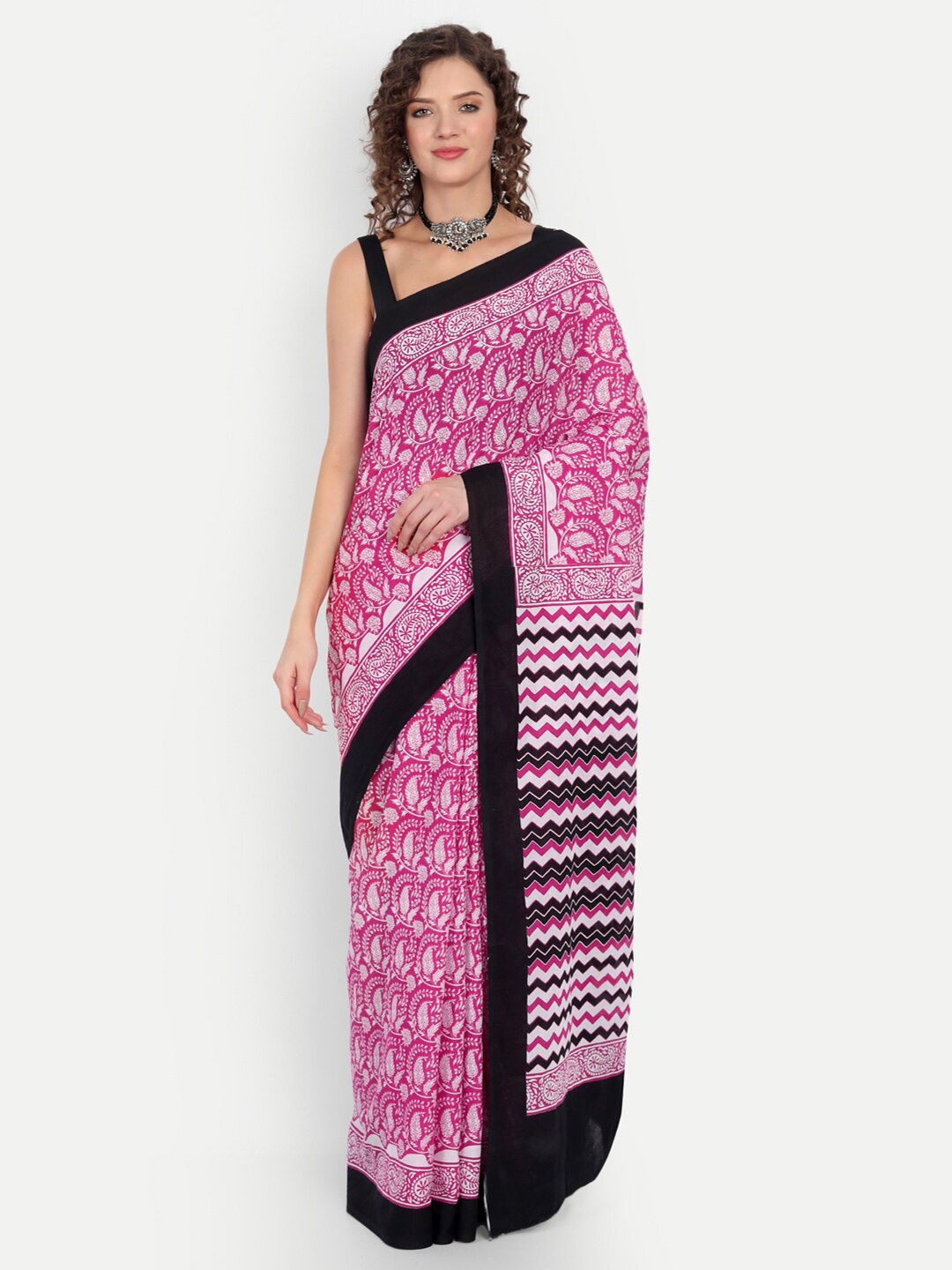 

BUTA BUTI Printed Ethnic Motifs Pure Cotton Saree, Pink