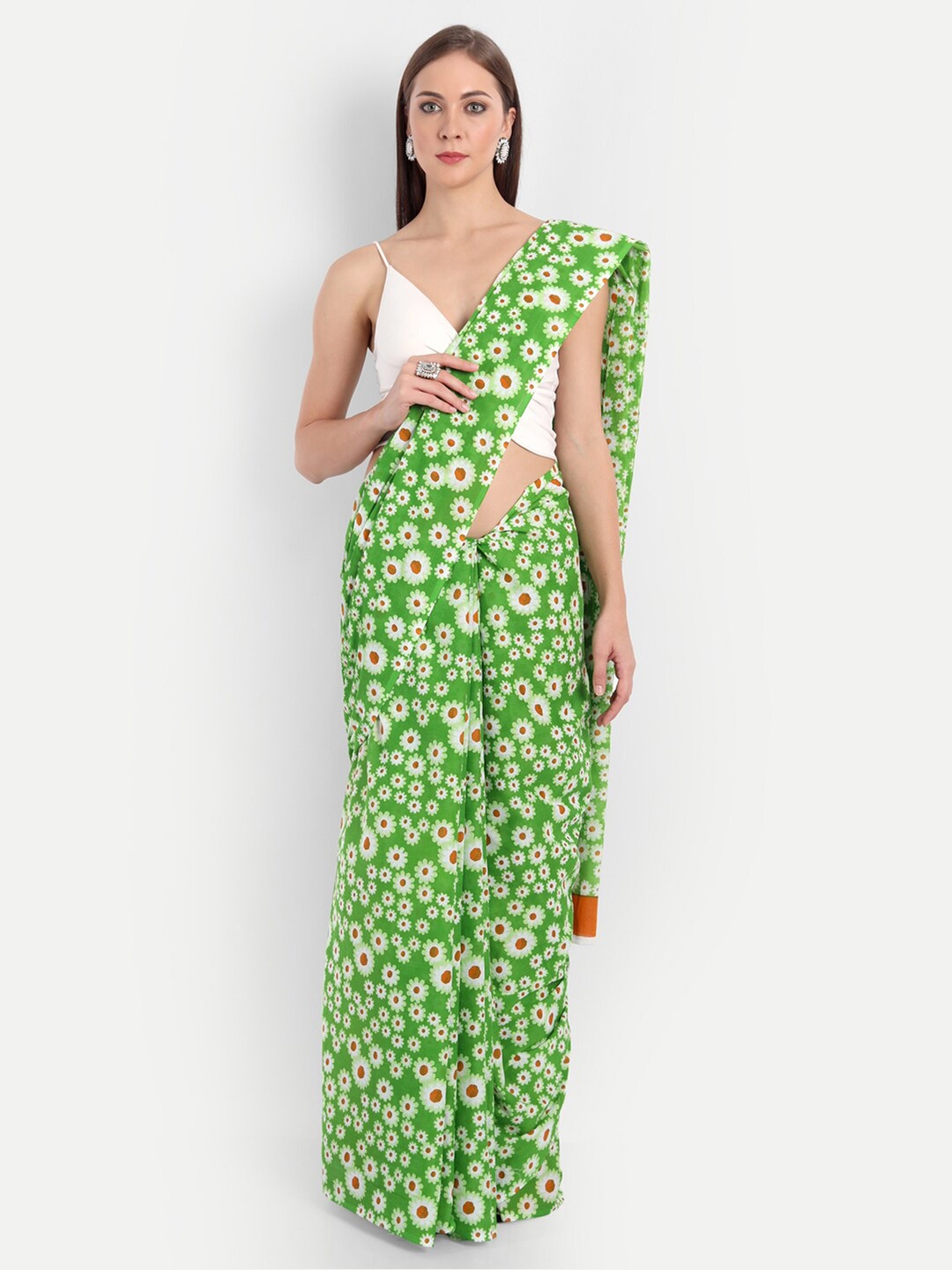

BUTA BUTI Floral Printed Pure Cotton Saree, Green