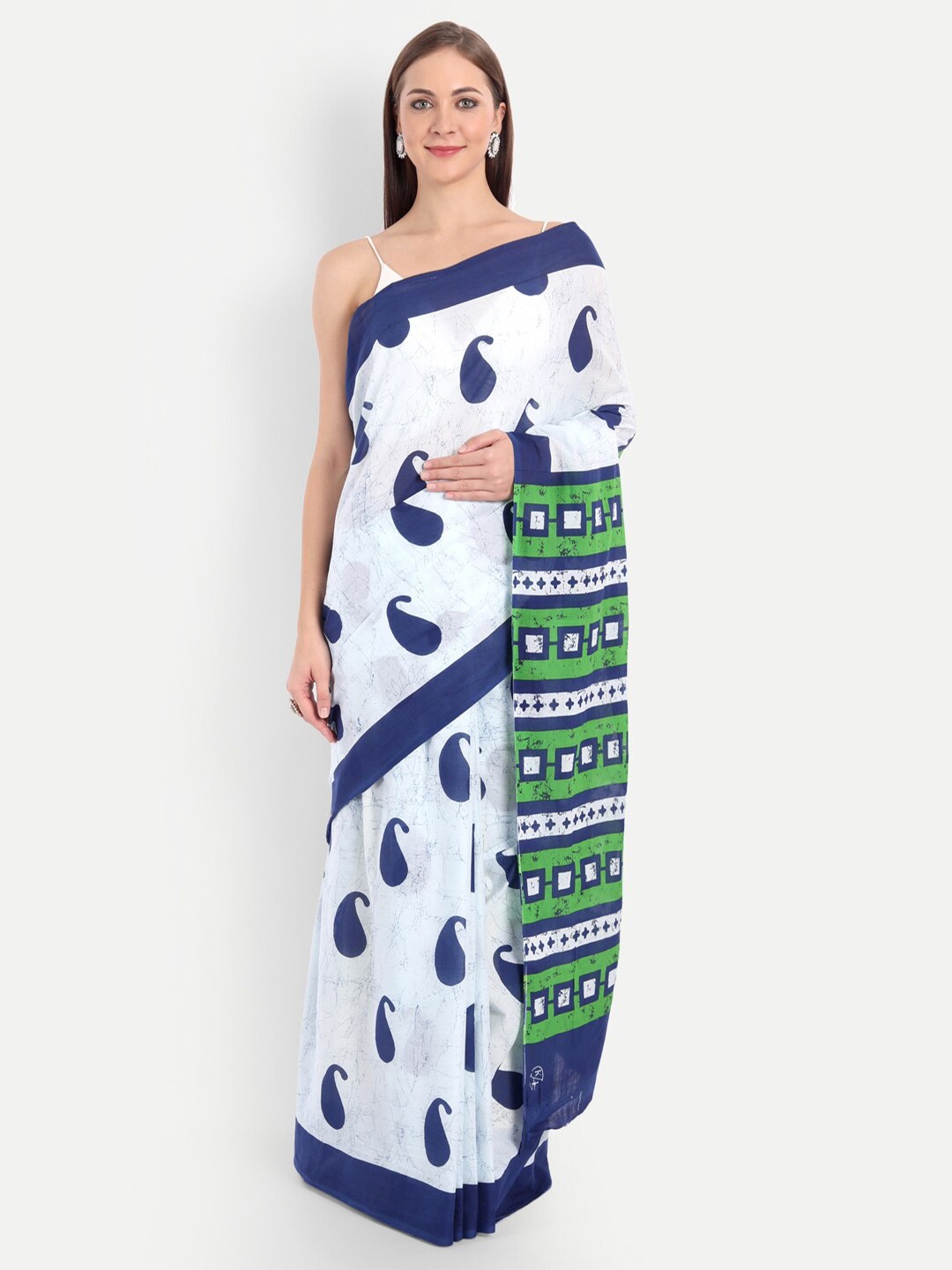 

BUTA BUTI Paisley Pure Cotton Saree, White