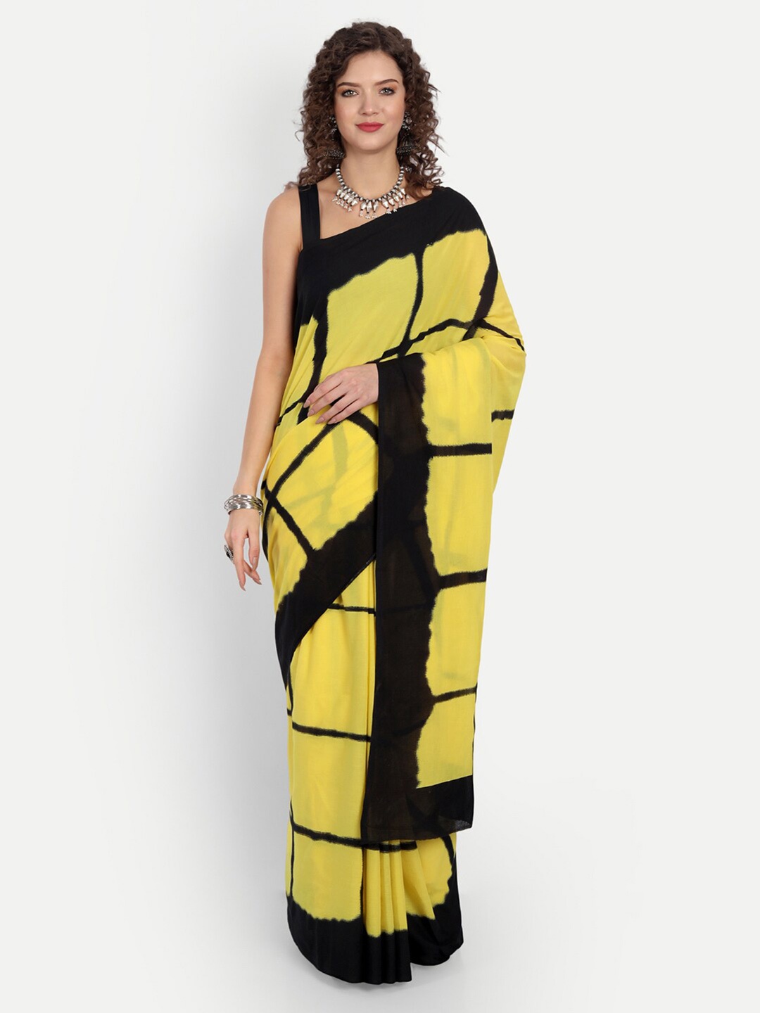 

BUTA BUTI Checked Pure Cotton Saree, Yellow