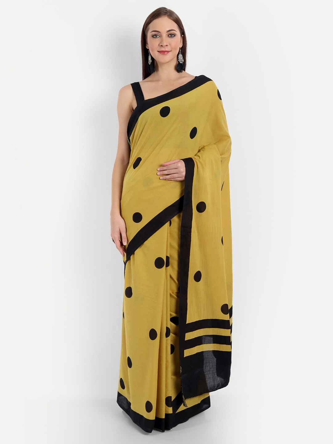

BUTA BUTI Polka Dot Pure Cotton Saree, Yellow