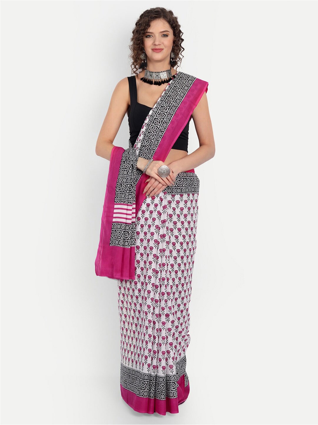 

BUTA BUTI Floral Printed Pure Cotton Saree, White