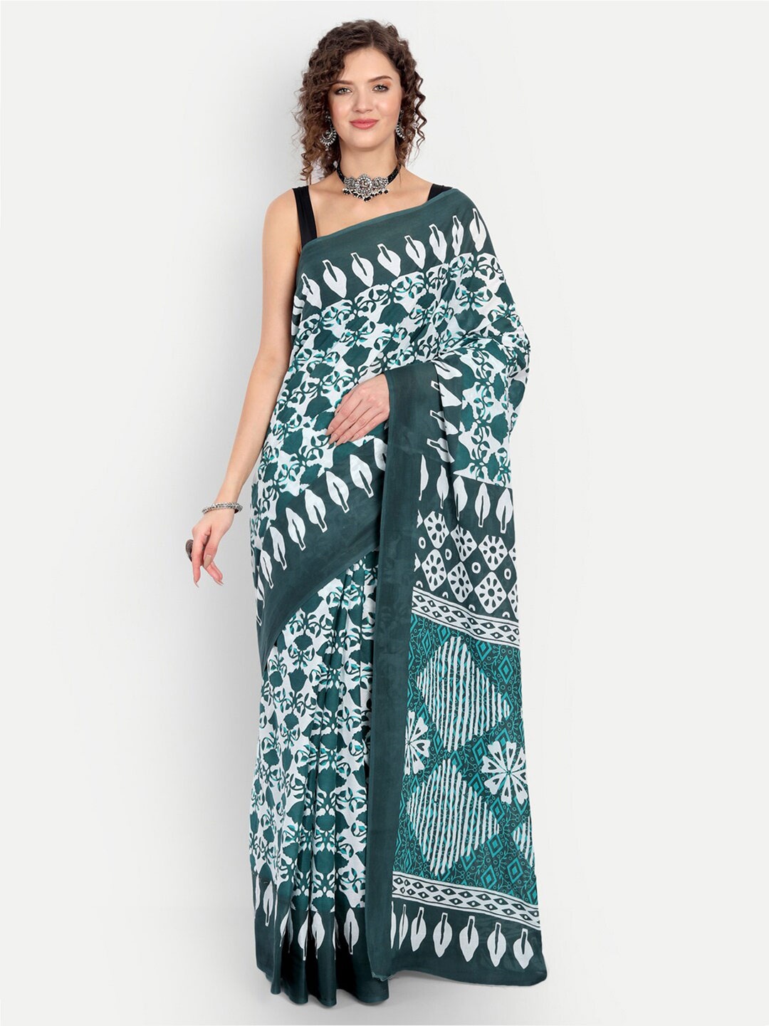 

BUTA BUTI Floral Printed Pure Cotton Saree, Green