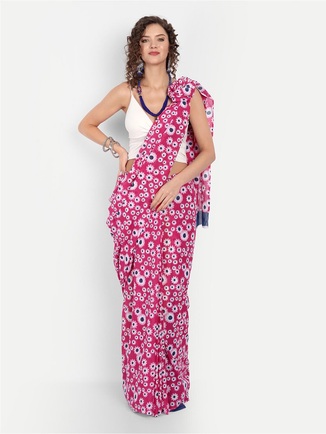 

BUTA BUTI Floral Printed Pure Cotton Saree, Pink