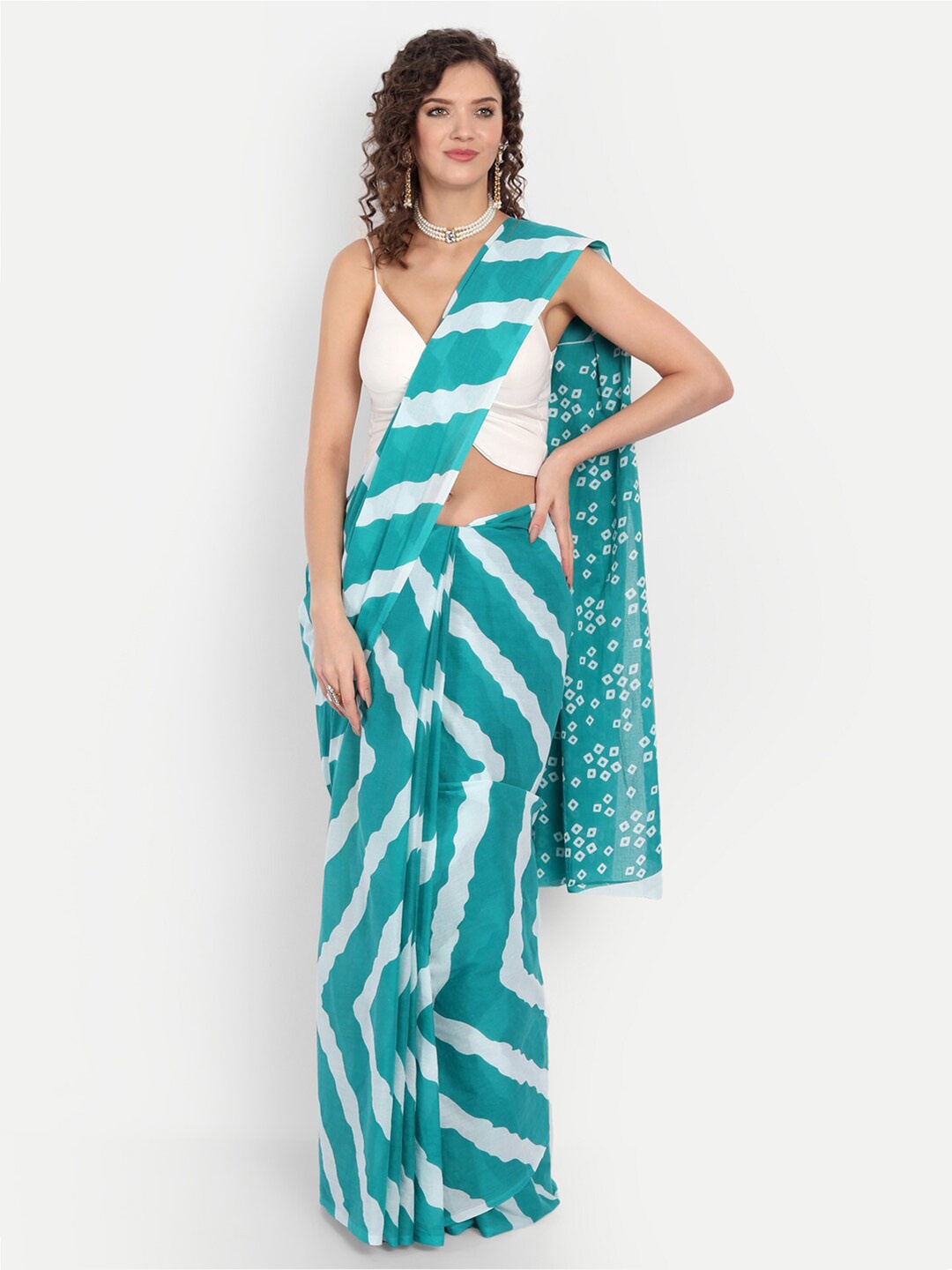 

BUTA BUTI Leheriya Pure Cotton Saree, Blue