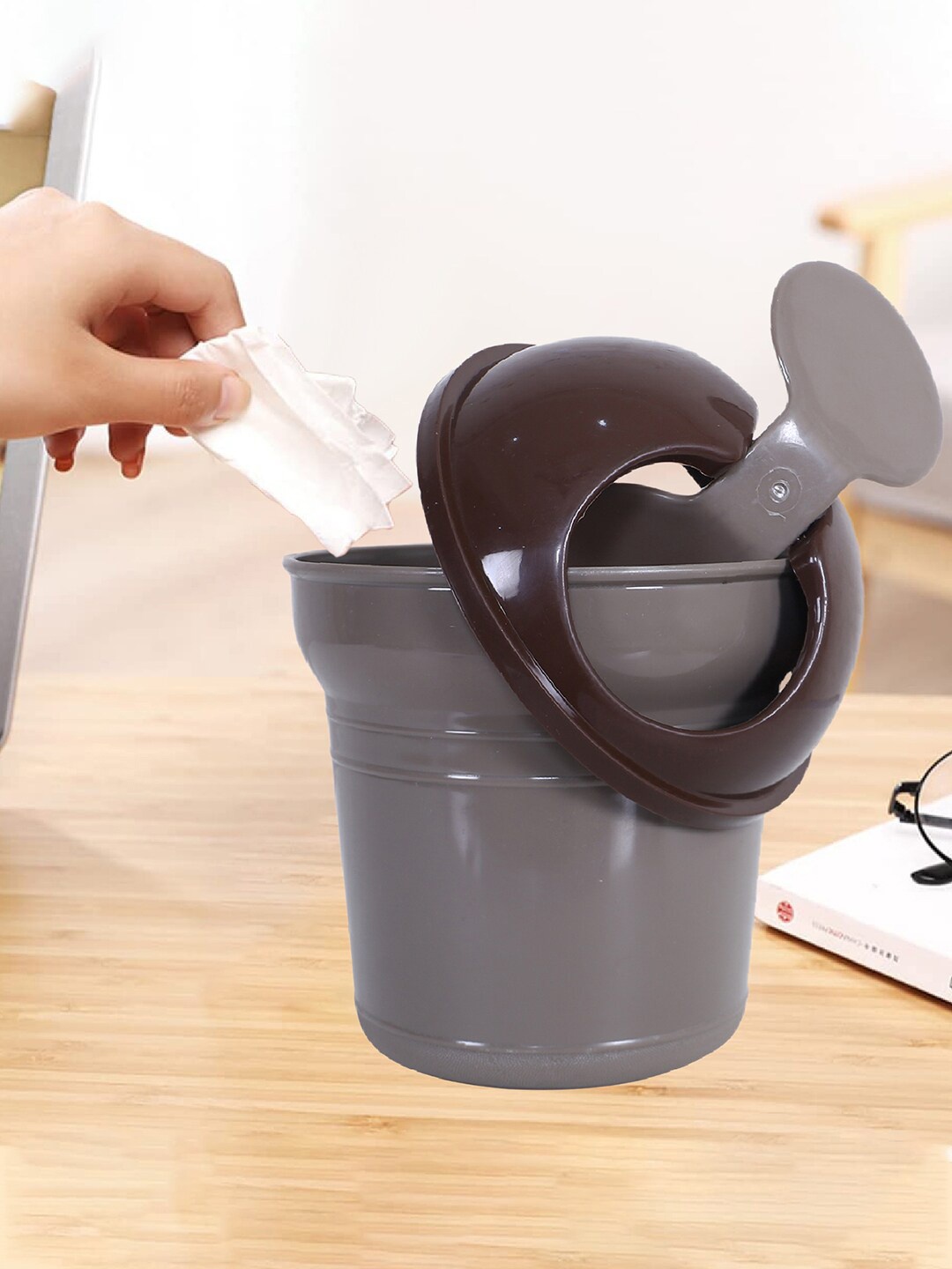

Kuber Industries Coffee Brown Set Of 2 Leak-Proof Durable Table Dustbins 3 L Each