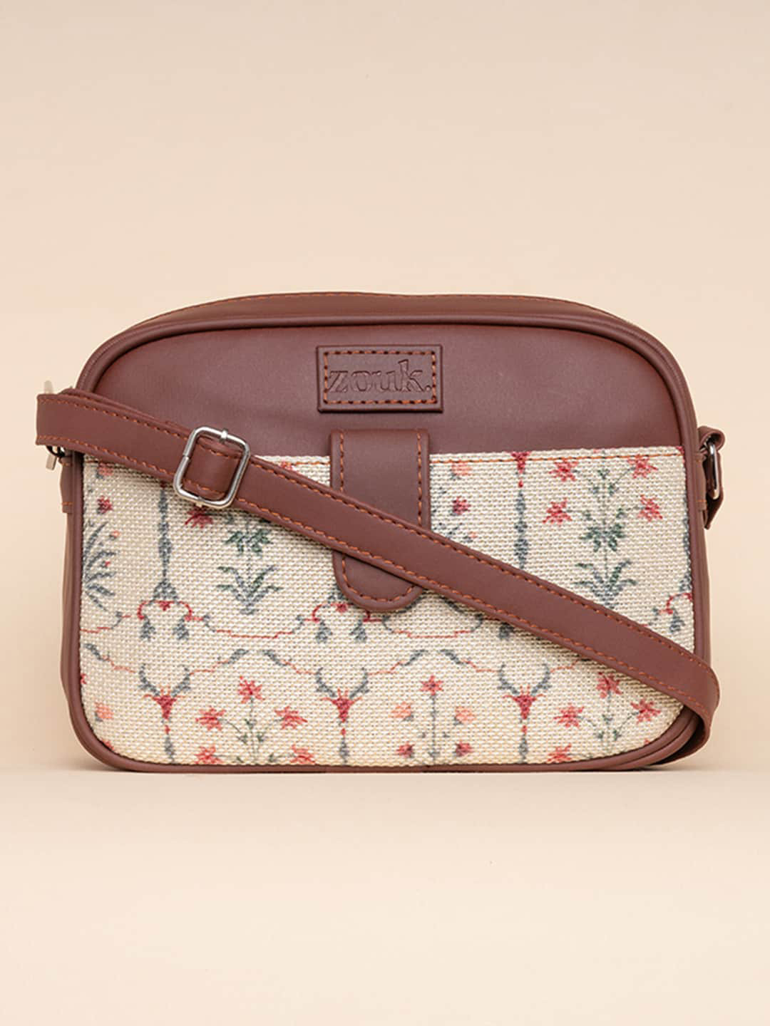 

ZOUK Floral Printed Structured Sling Bag, White