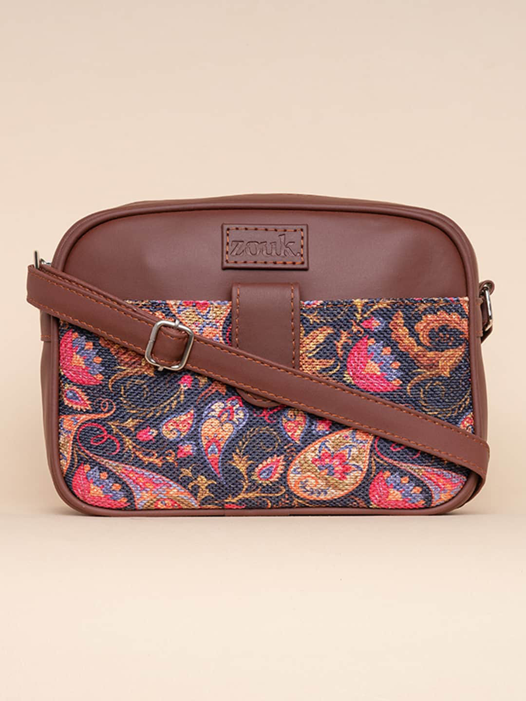 

ZOUK Pink Ethnic Motifs Printed Structured Sling Bag