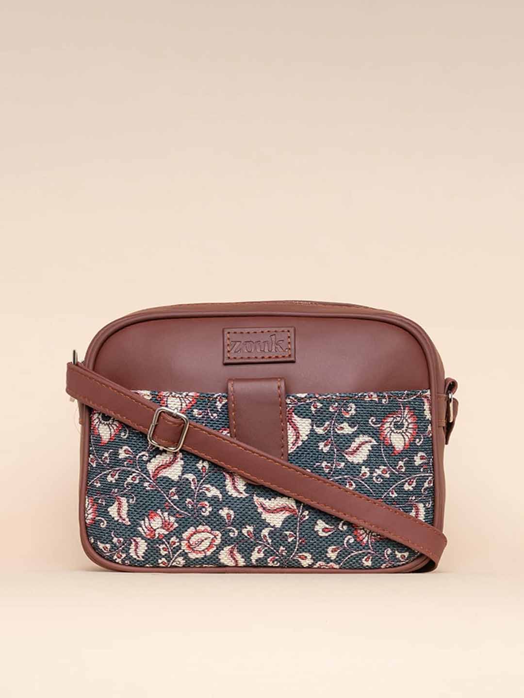 

ZOUK Floral Printed Structured Sling Bag, Blue