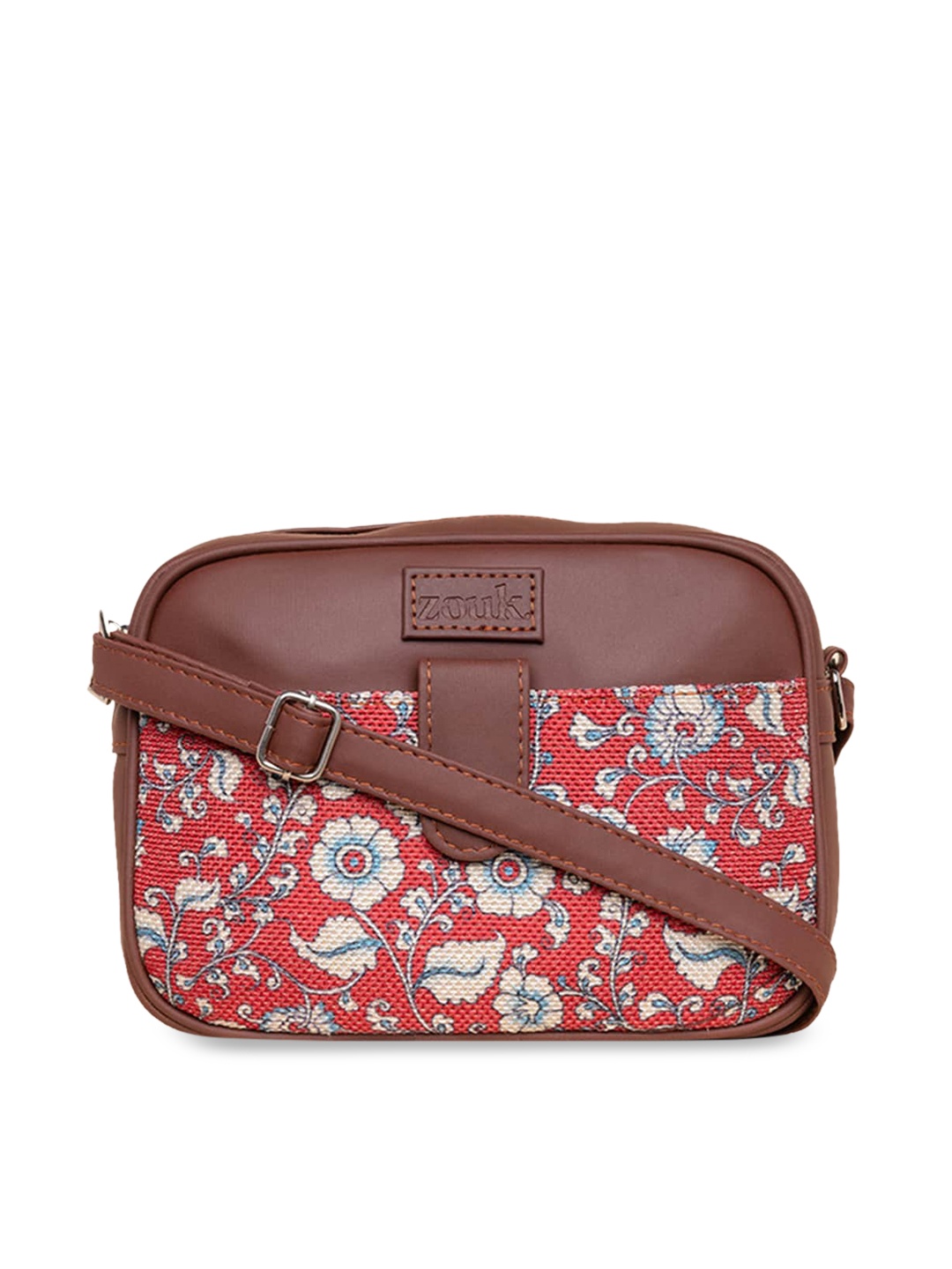 

ZOUK Floral Printed Structured Sling Bag, Red