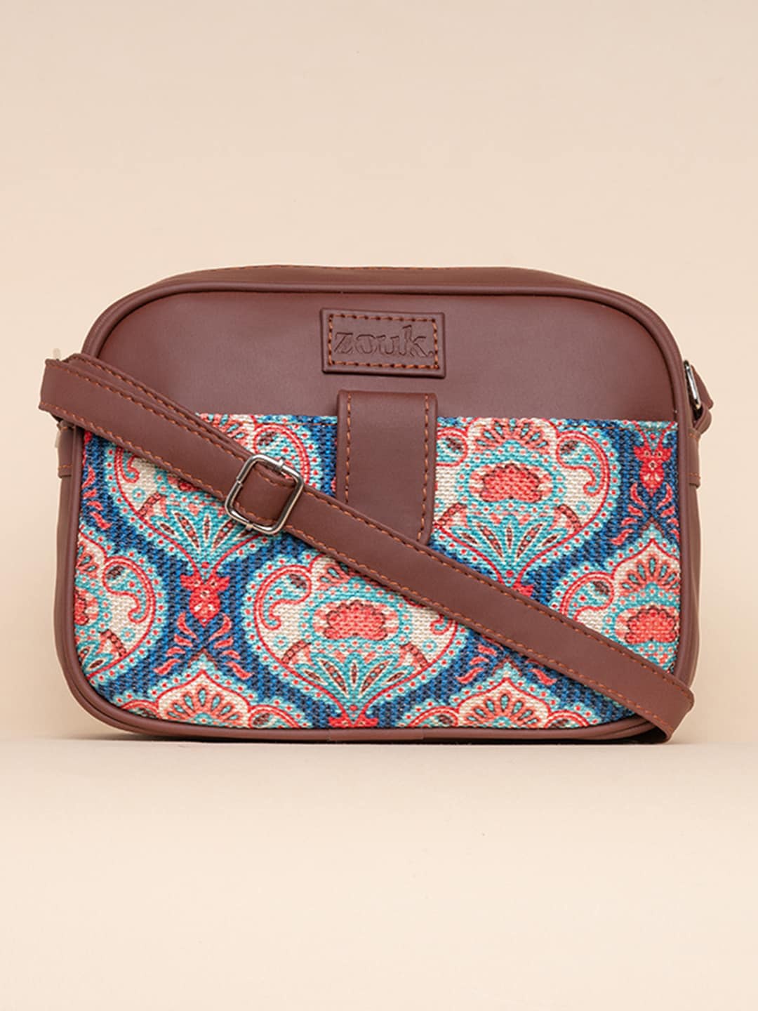 

ZOUK Floral Printed Structured Sling Bag, Blue