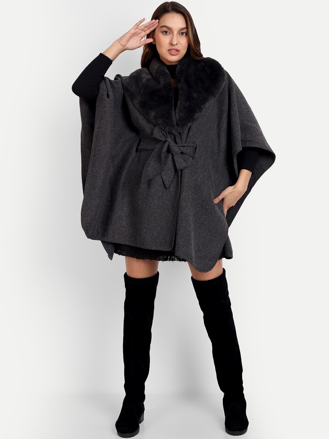 

iki chic Women Cape Wrap Coat, Grey