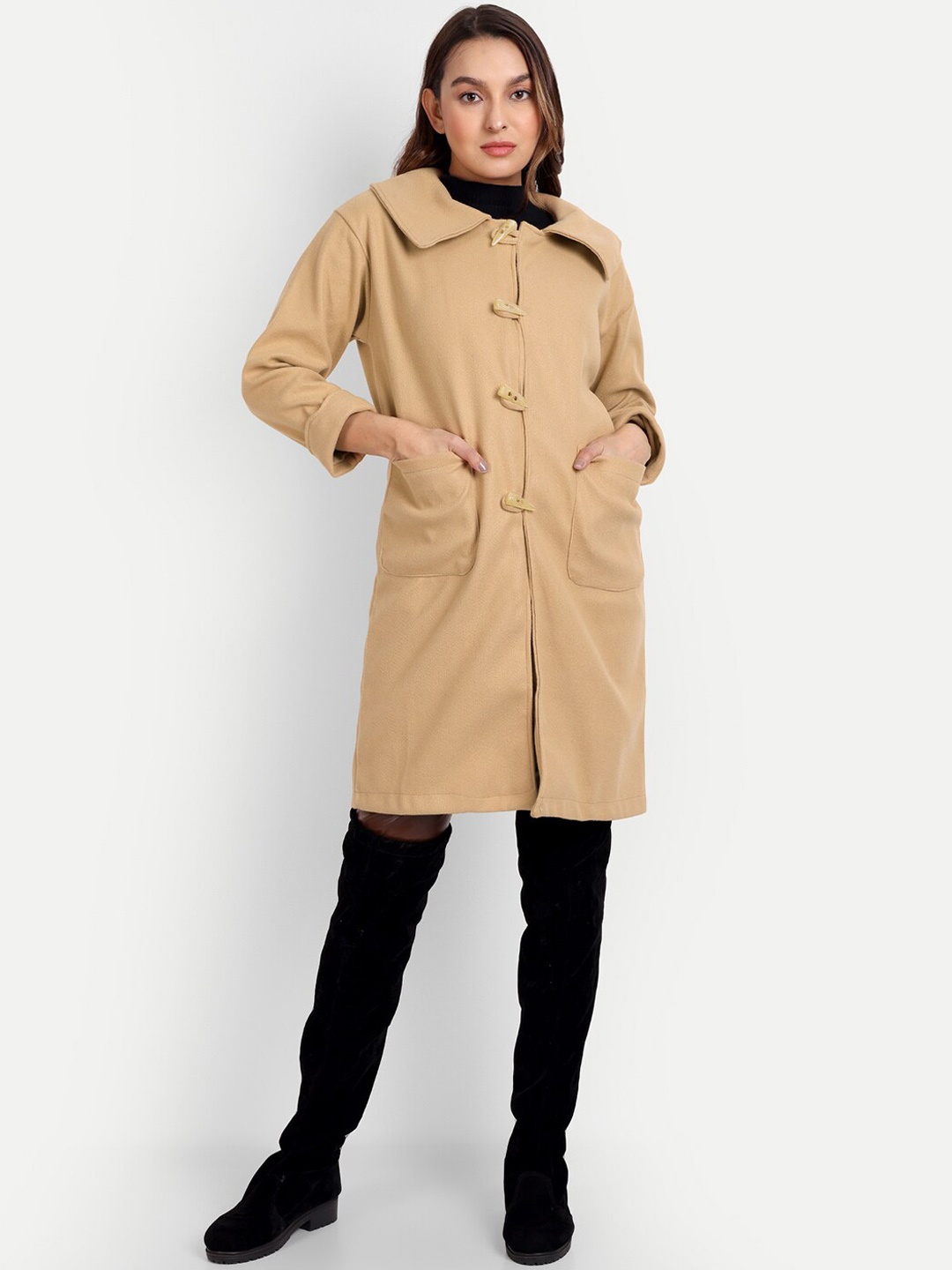 

iki chic Women Oversized Pure Woollen Overcoat, Beige