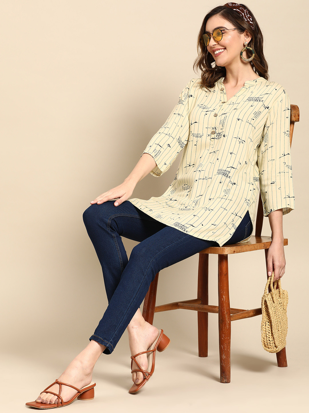 

Sangria Beige Striped Kurti