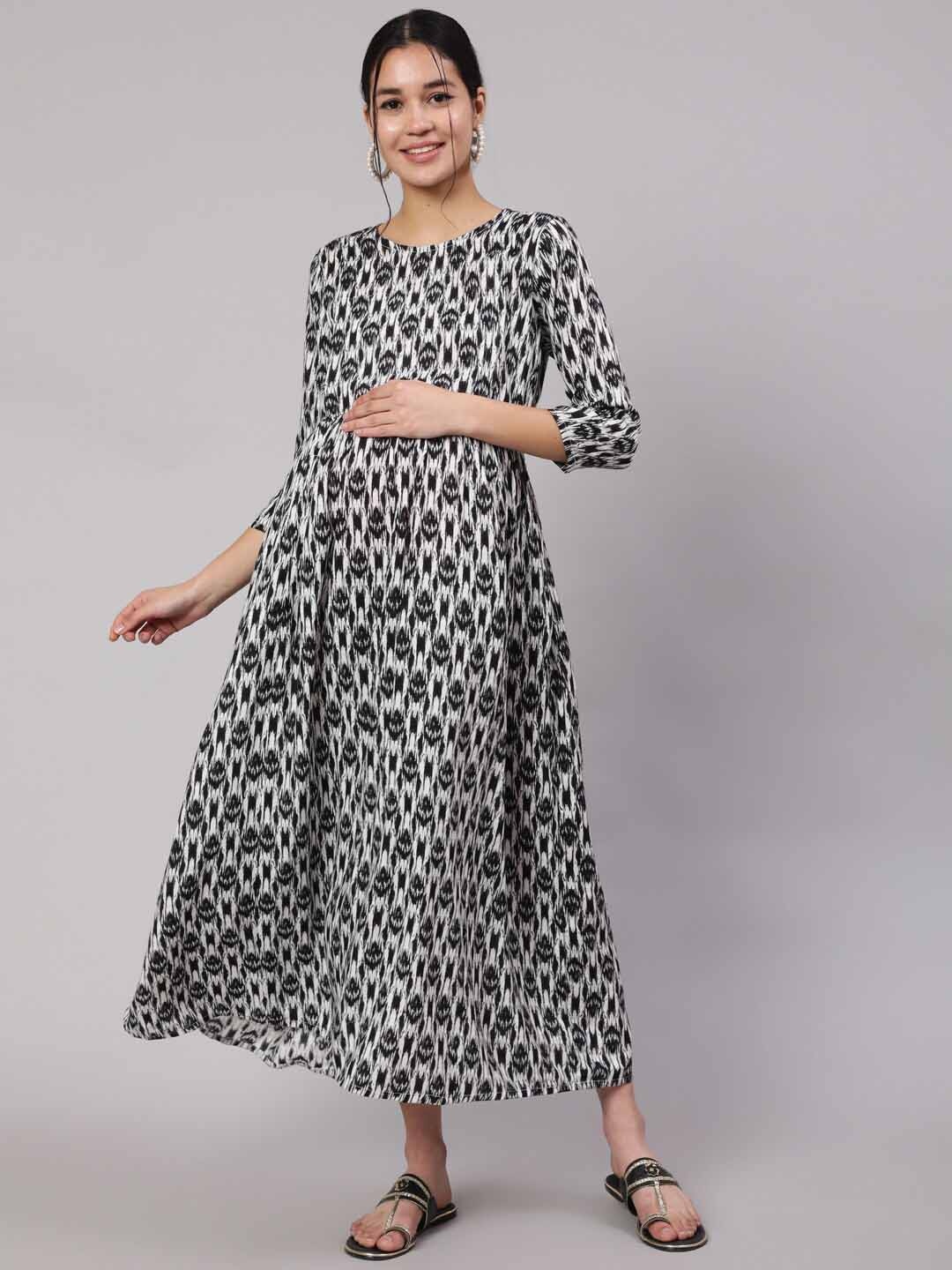 

Nayo Geometric Printed Maternity Midi Dress, Black