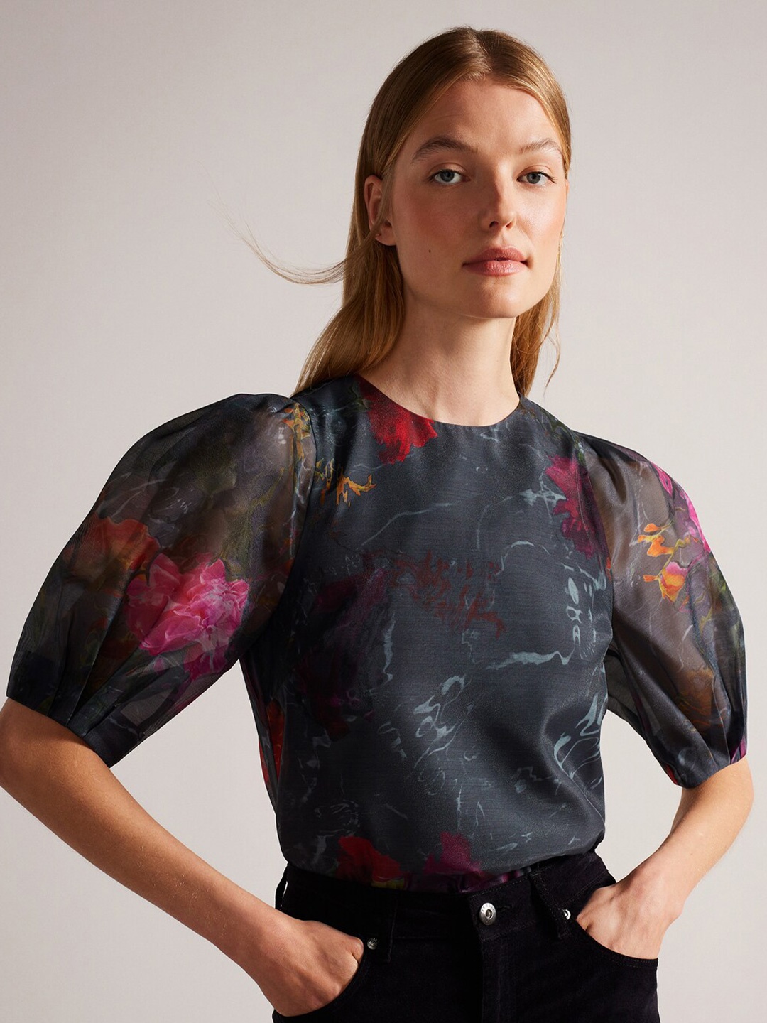 

Ted Baker Floral Print Top, Black