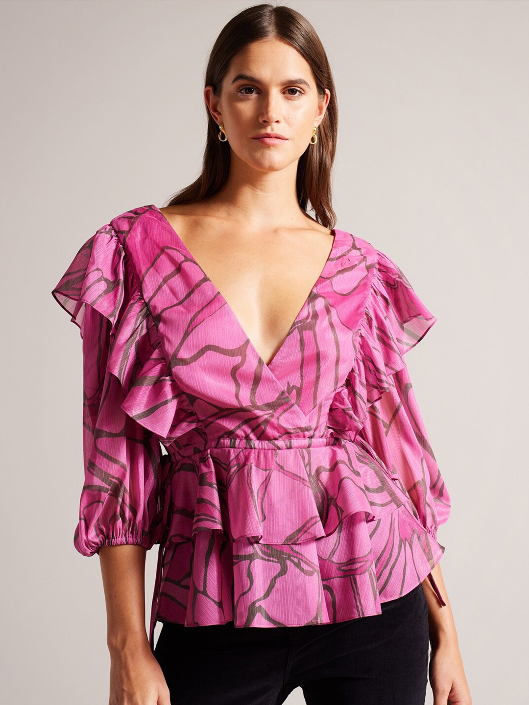 

Ted Baker Print Ruffles Peplum Top, Pink