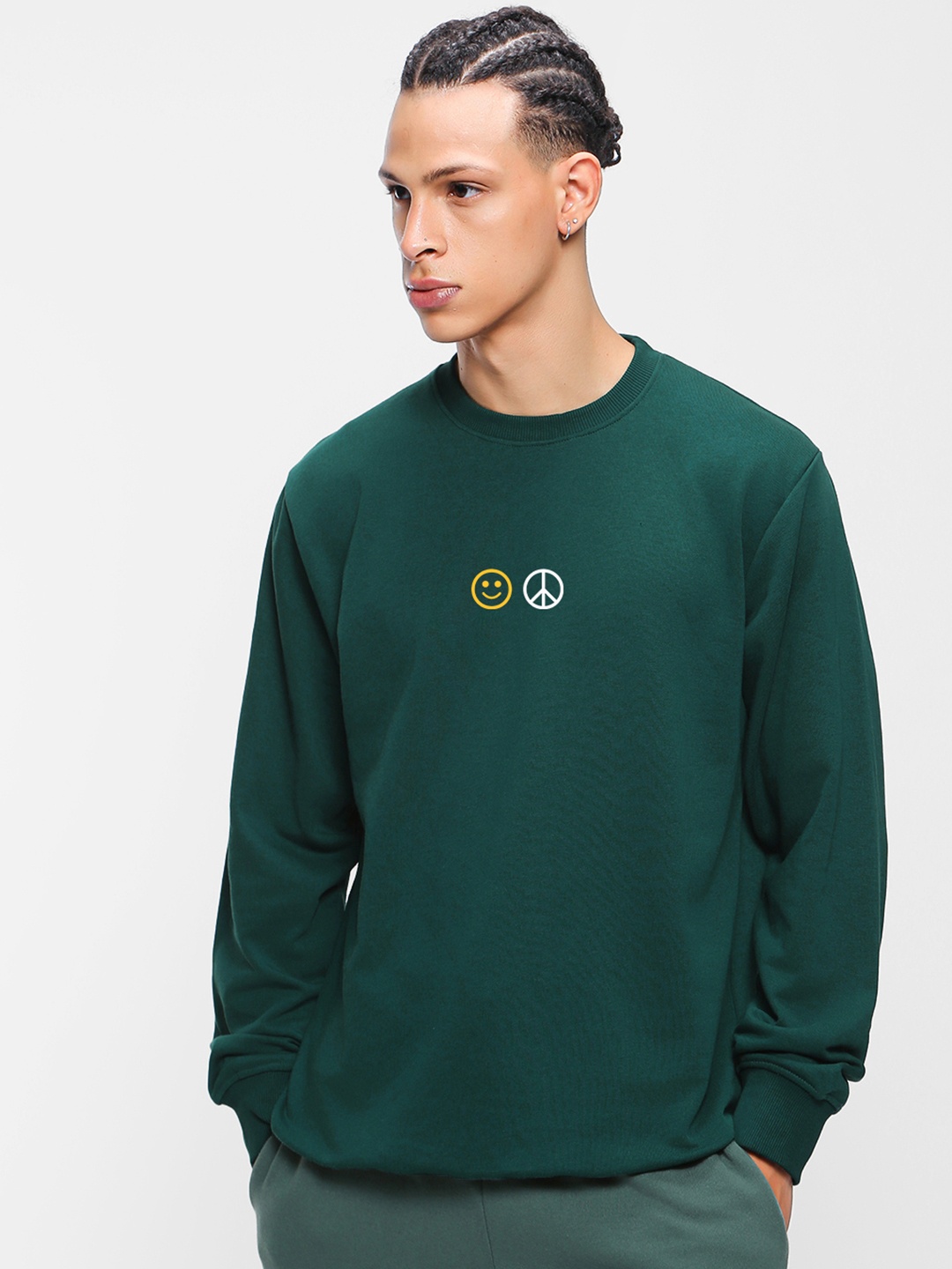 

Bewakoof Men Round Neck Fleece Sweatshirt, Teal