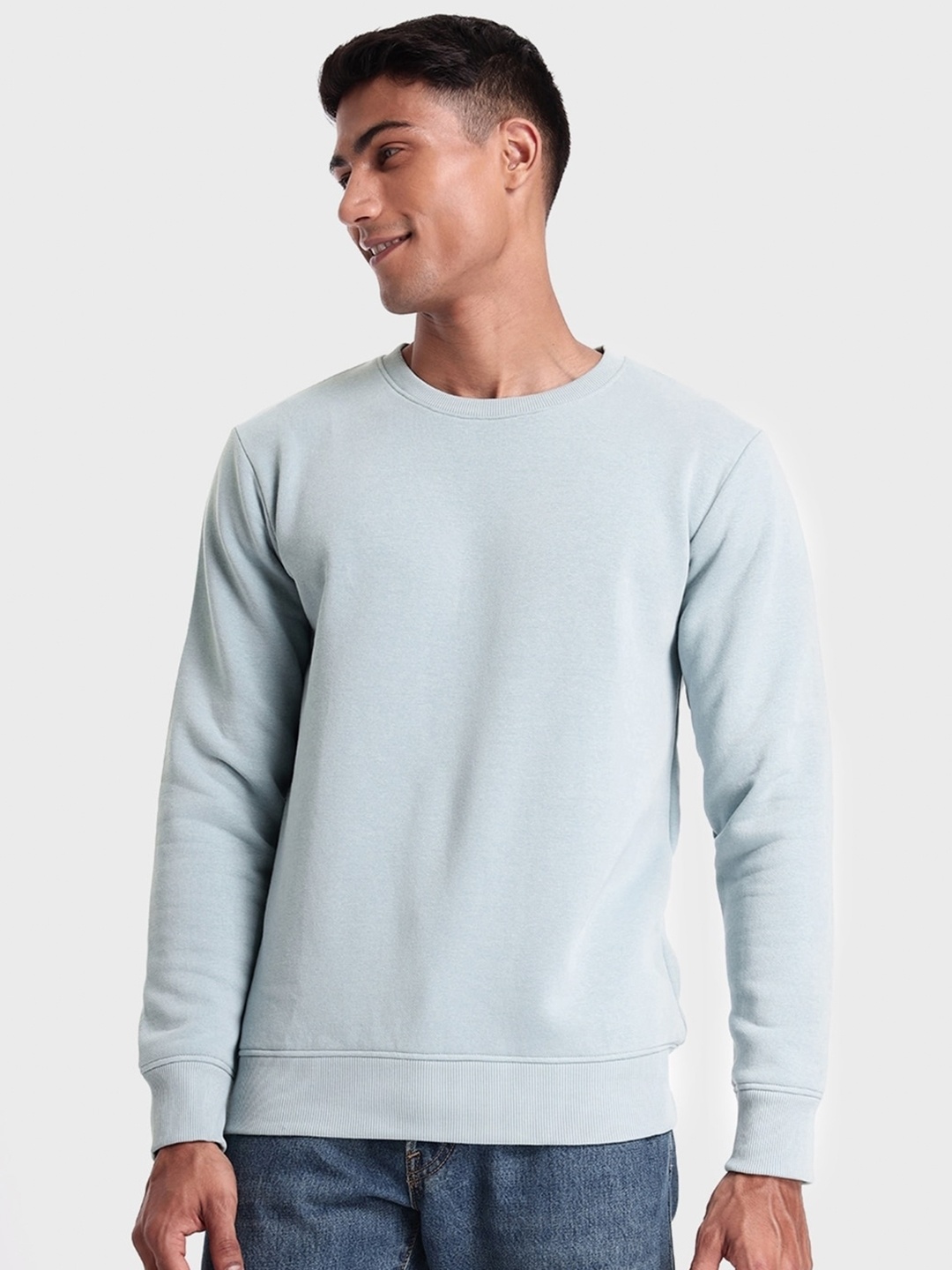 

Bewakoof Men Round Neck Fleece Sweatshirt, Sea green