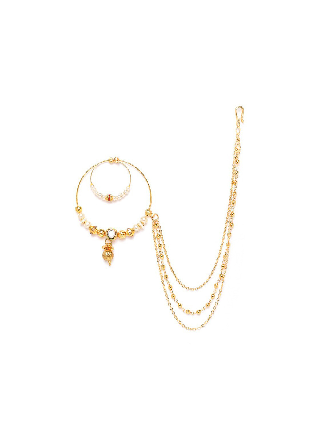 

JEWELS GEHNA Gold-Plated CZ-Studded & Beaded Nosepin, White