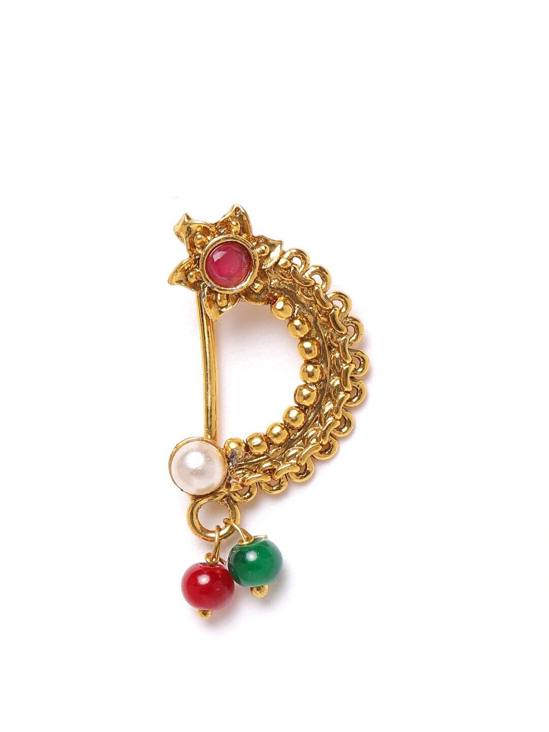 

JEWELS GEHNA Gold-Plated CZ-Studded & Beaded Nosepin, Maroon