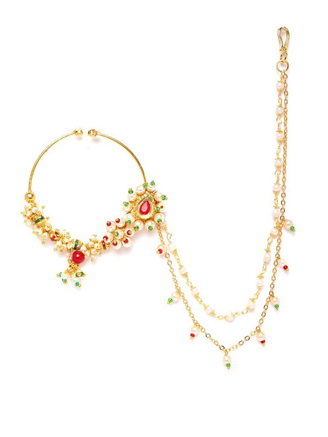 

JEWELS GEHNA Gold-Plated CZ-Studded & Beaded Nosepin