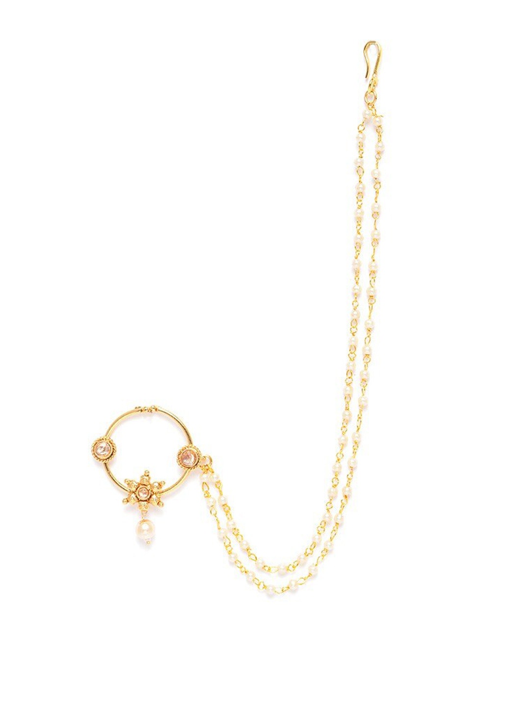 

JEWELS GEHNA Gold-Plated CZ-Studded Clip-On Nosepin With Beaded Extension, White
