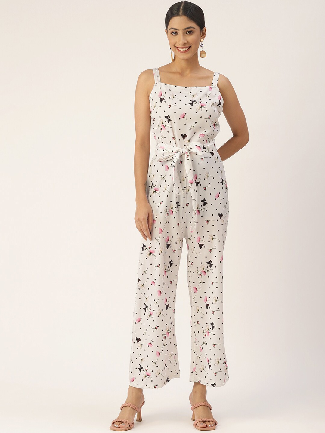 

Sleek Italia Floral Printed Basic Jumpsuit, White