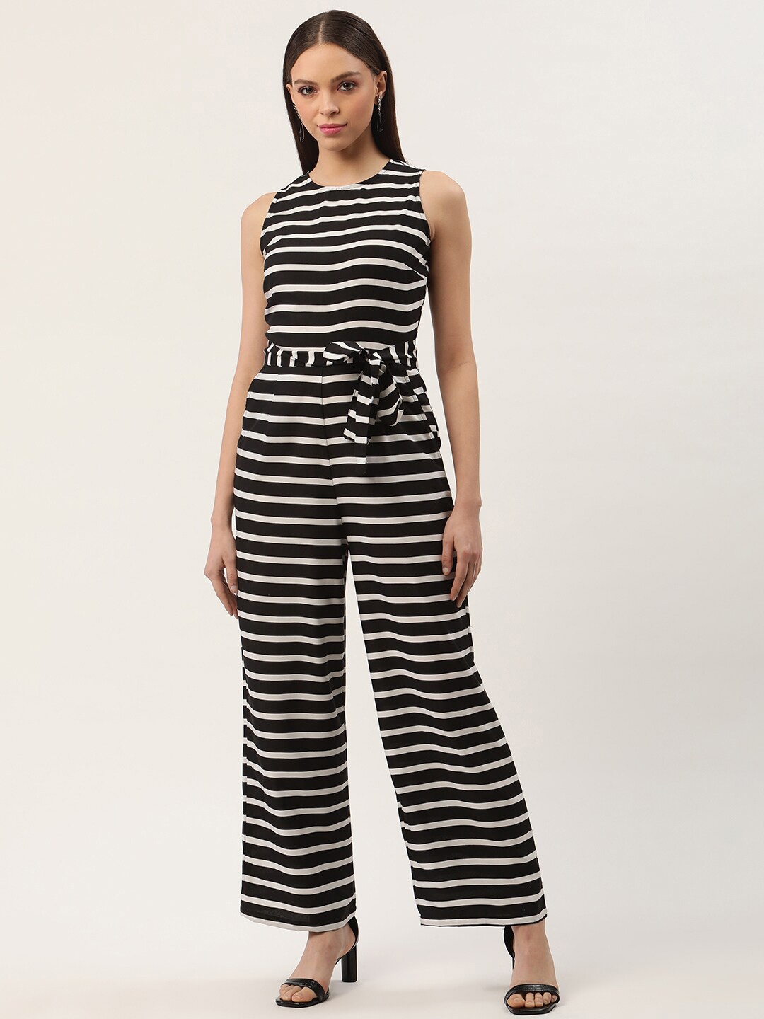 

Sleek Italia Printed Striped Basic Jumpsuit, Black