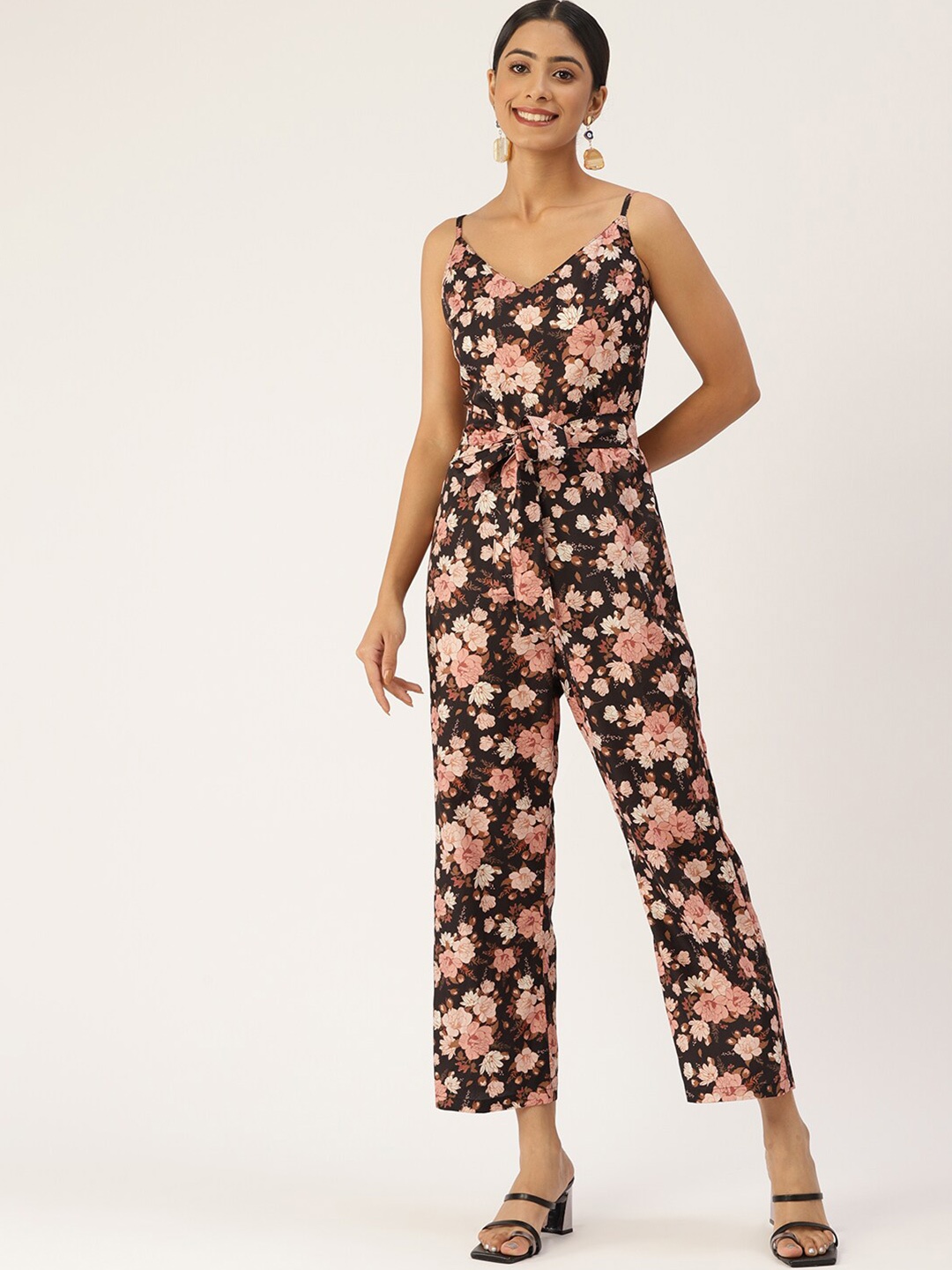 

Sleek Italia Floral Printed Basic Jumpsuit, Black