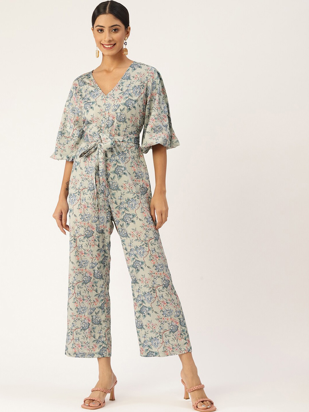 

Sleek Italia Floral Printed Basic Jumpsuit, Grey