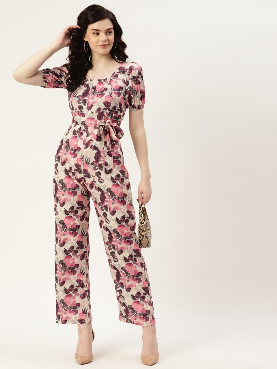

Sleek Italia Printed Basic Jumpsuit, Beige