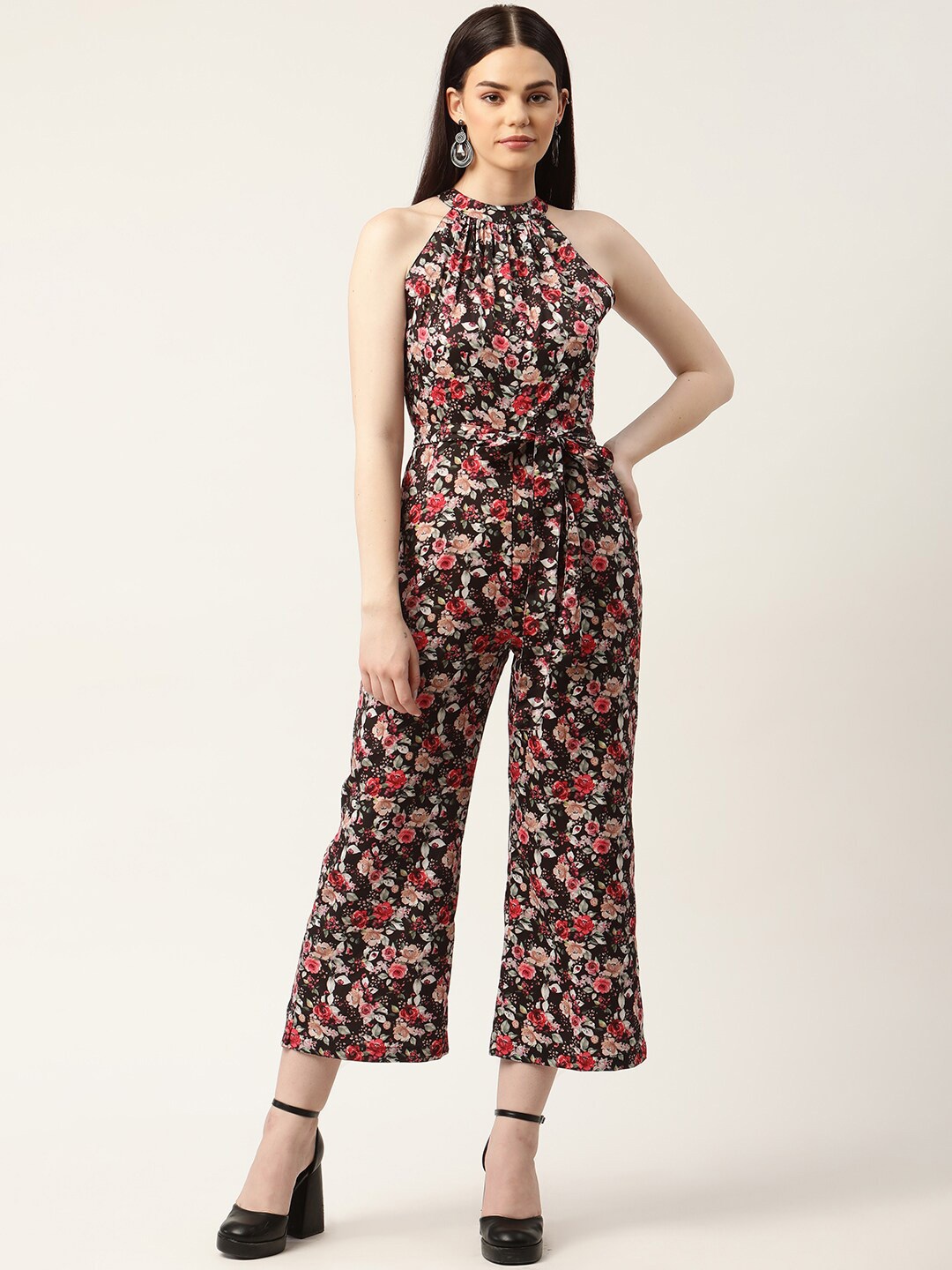

Sleek Italia Floral Printed Basic Jumpsuit, Black