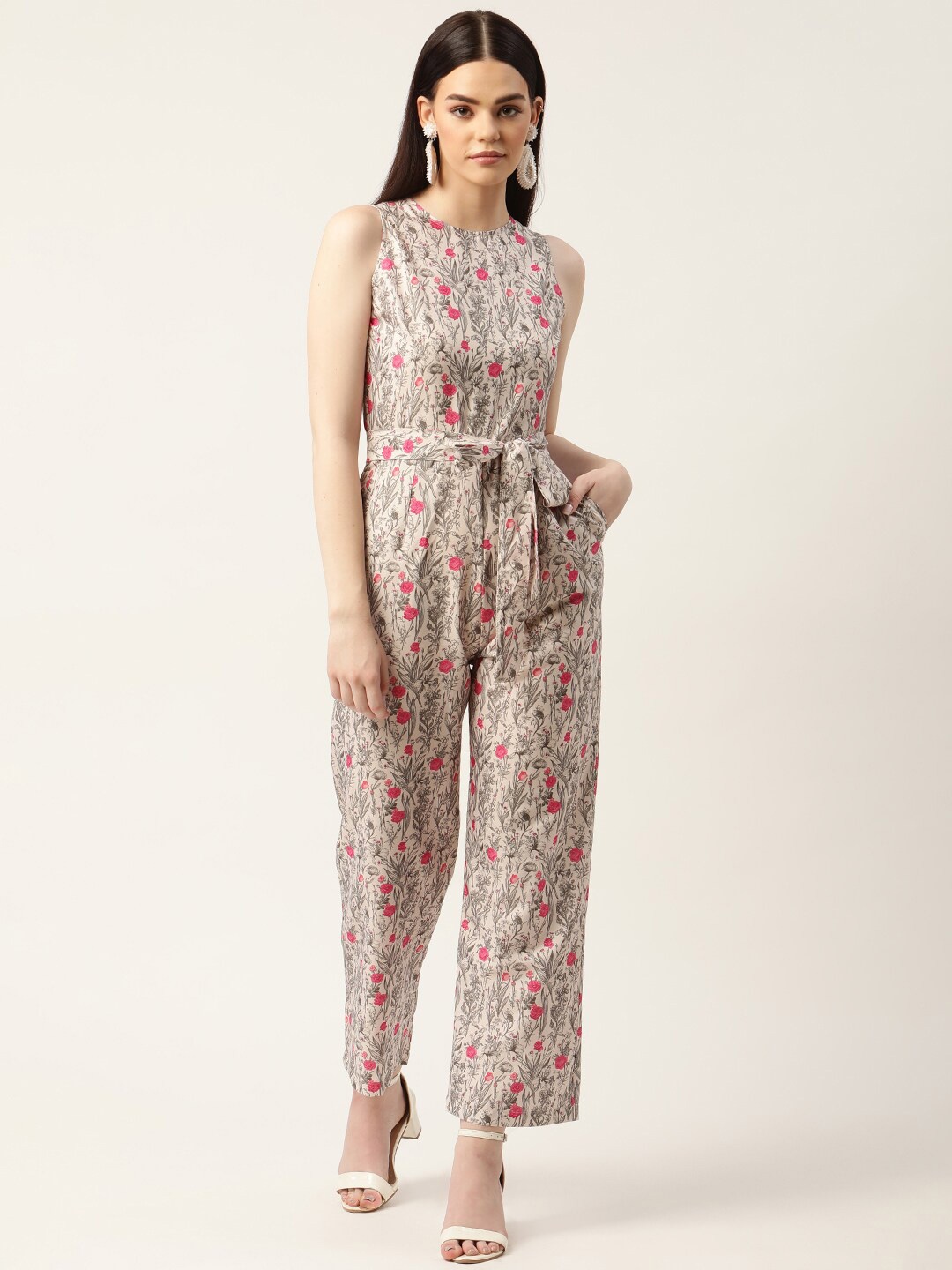 

Sleek Italia Printed Basic Jumpsuit, Beige