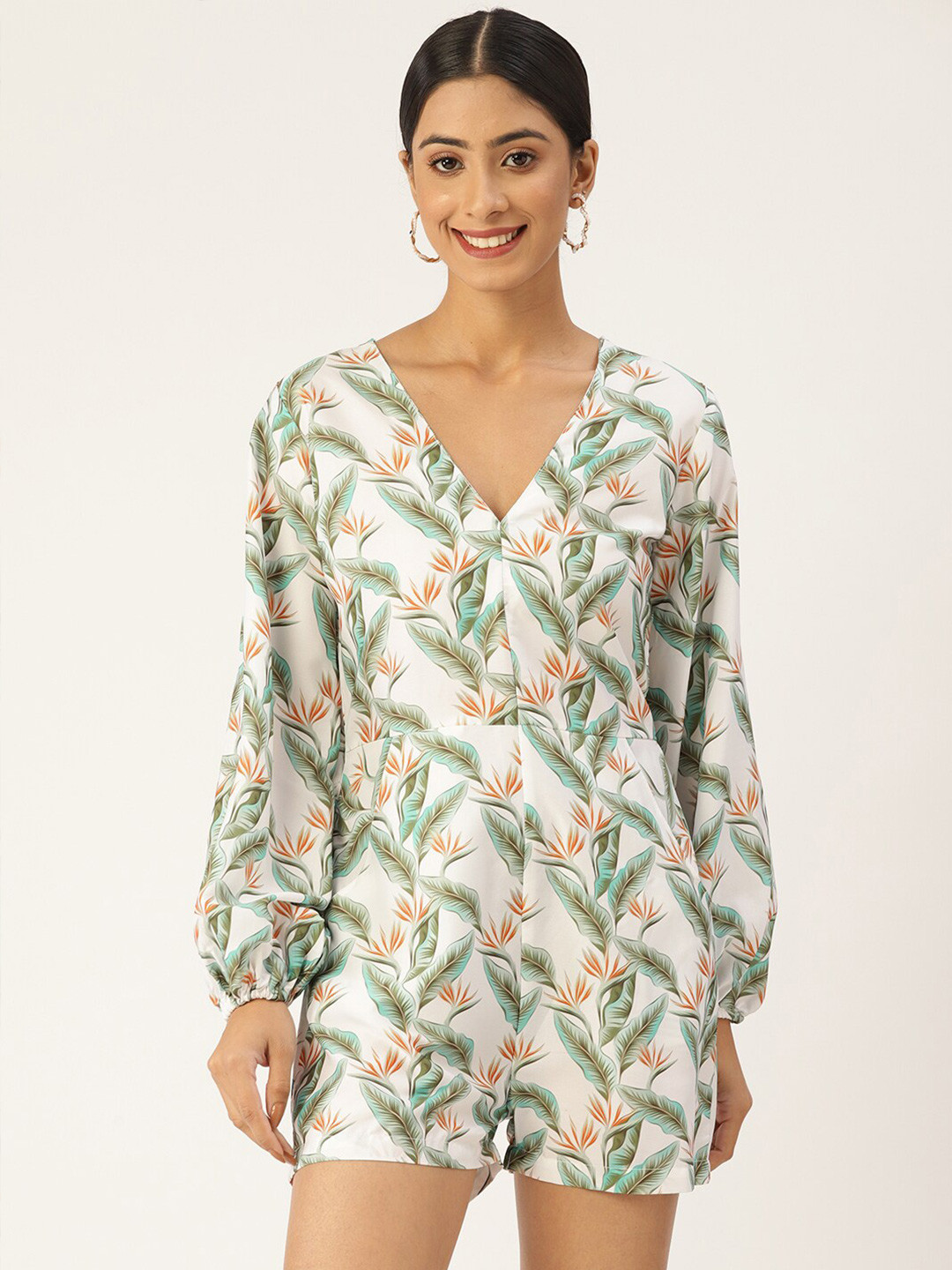 

Sleek Italia Floral Printed Jumpsuit, White