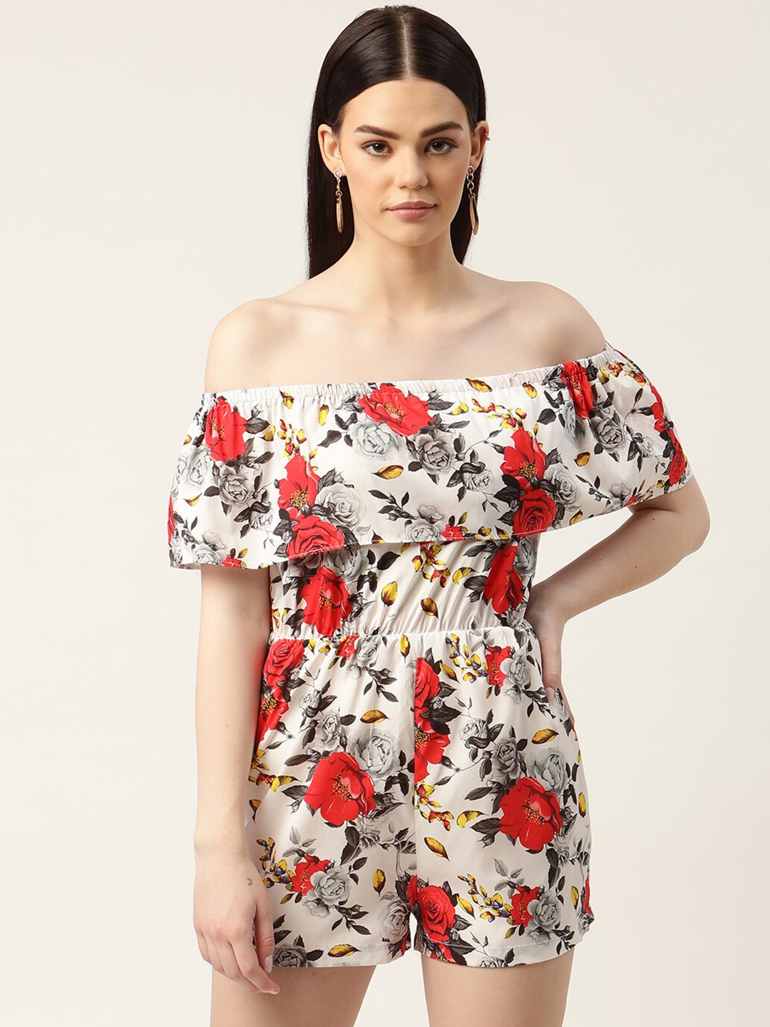 

Sleek Italia Off-Shoulder Printed Jumpsuit, White