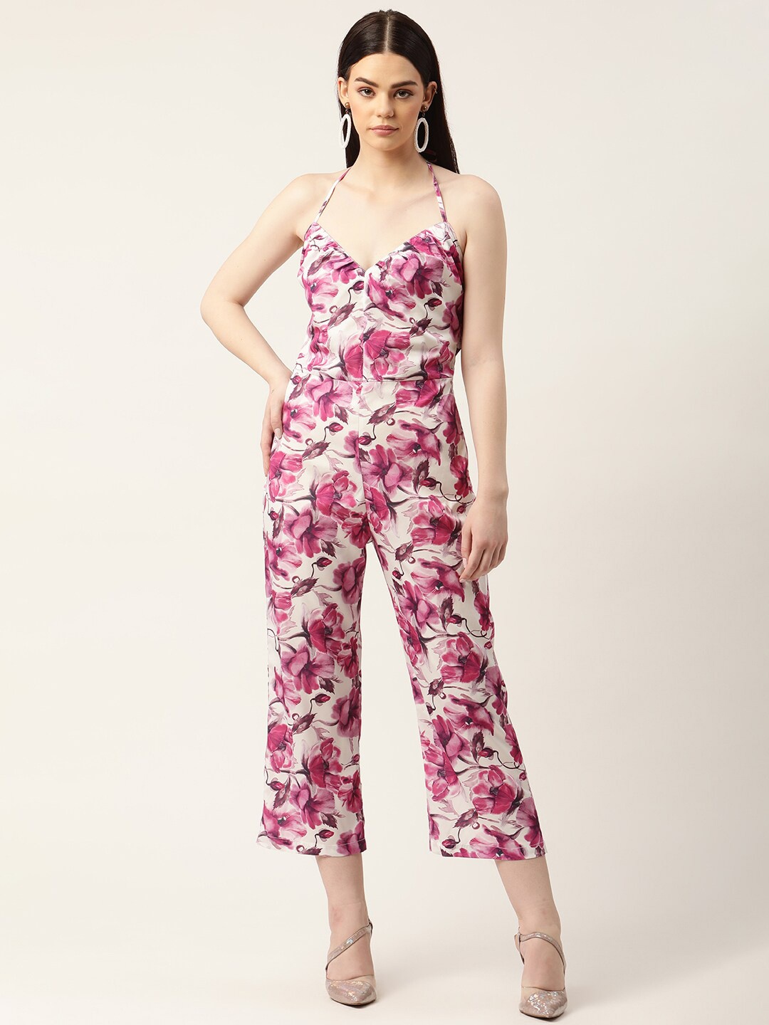 

Sleek Italia Floral Printed Basic Jumpsuit, White