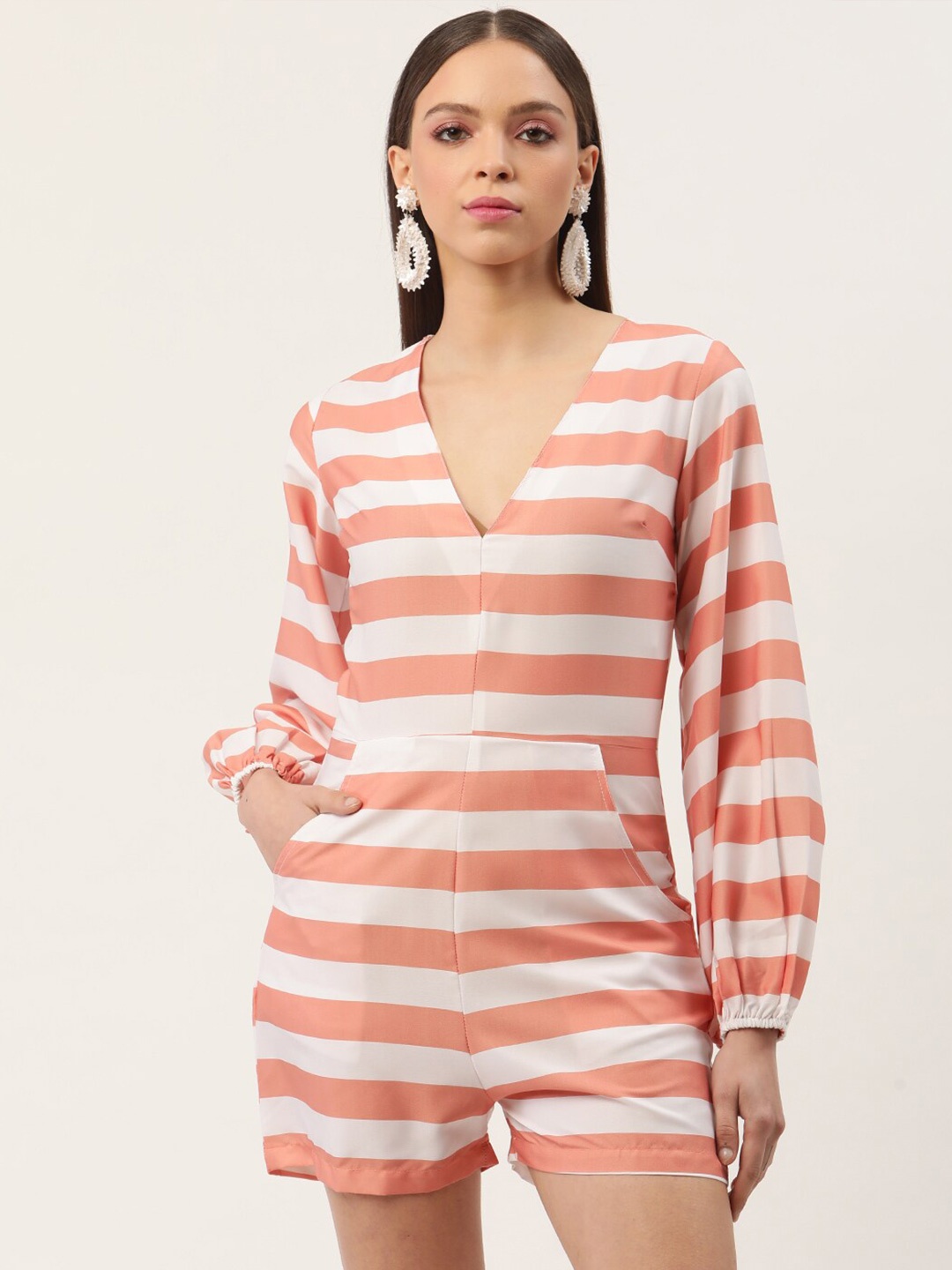 

Sleek Italia Printed Striped Jumpsuit, Peach