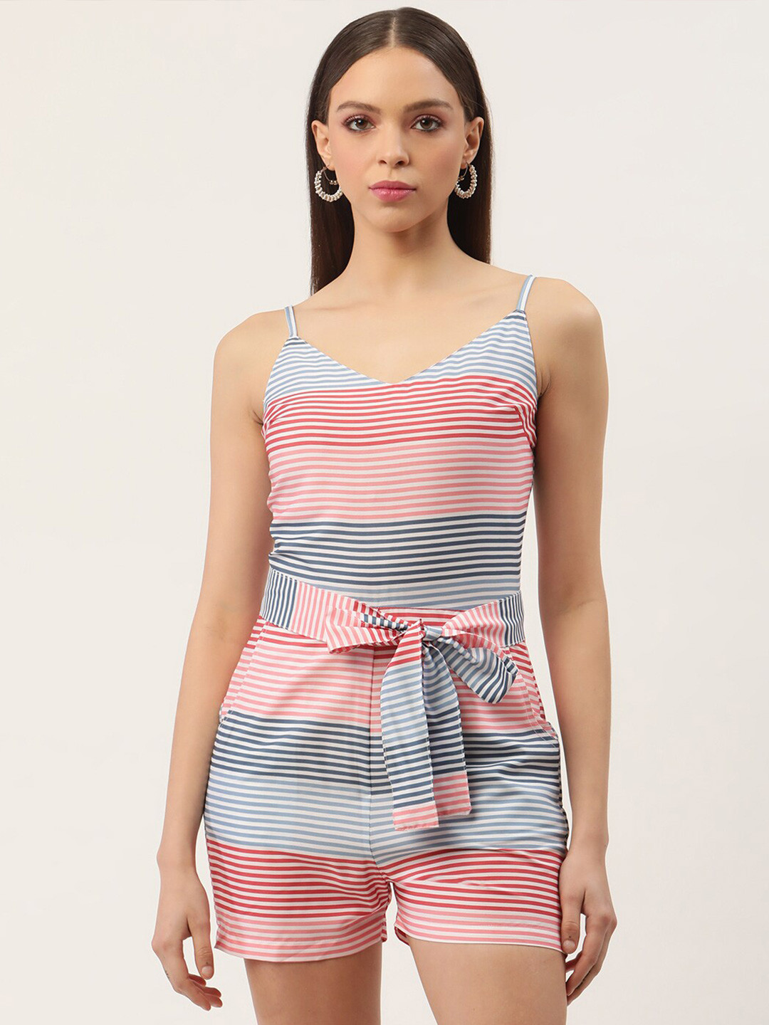 

Sleek Italia Striped V-Neck Jumpsuit, White