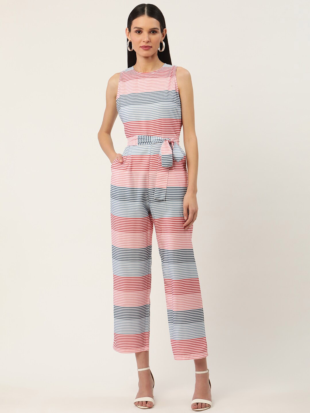 

Sleek Italia Striped Basic Jumpsuit, White