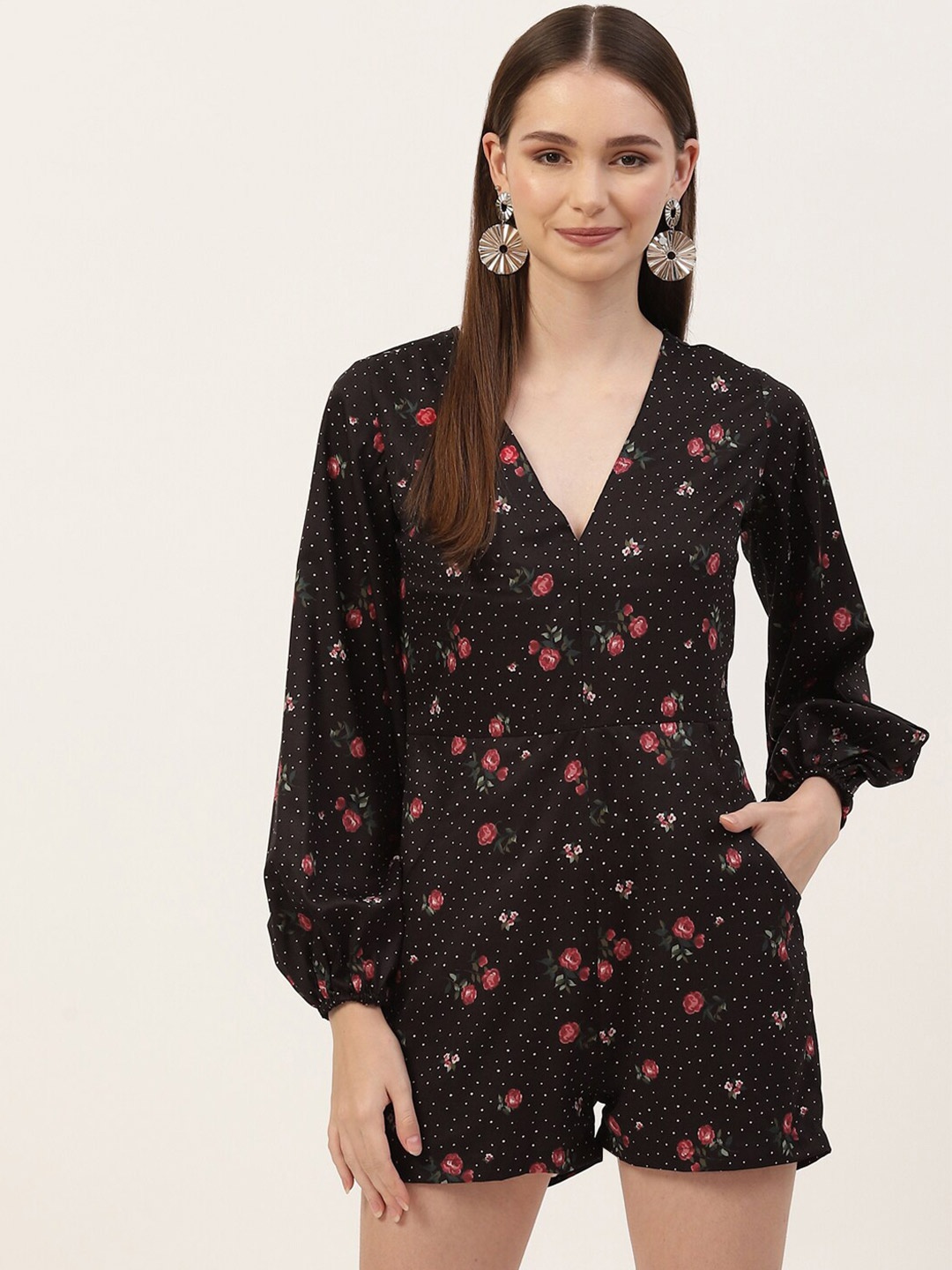 

Sleek Italia Printed V-Neck Jumpsuit, Black