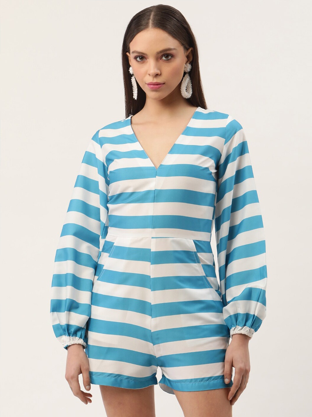 

Sleek Italia Printed Striped Jumpsuit, Blue