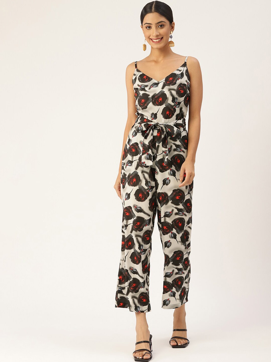 

Sleek Italia Printed Shoulder Straps Basic Jumpsuit, White